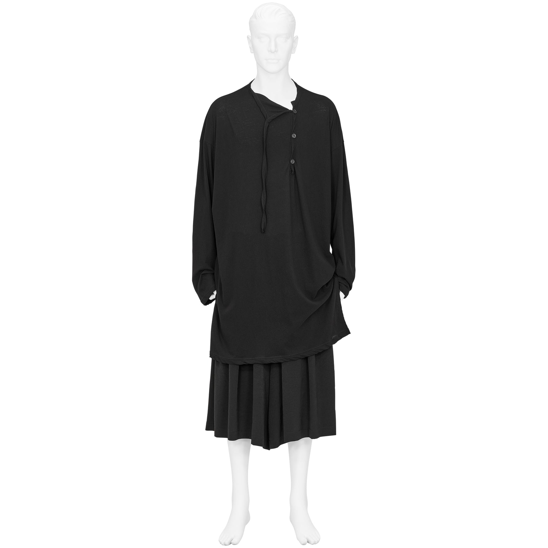 HIGH TWISTED JERSEY DESIGN NECK LINE GUSSET L/S TEE BLACK