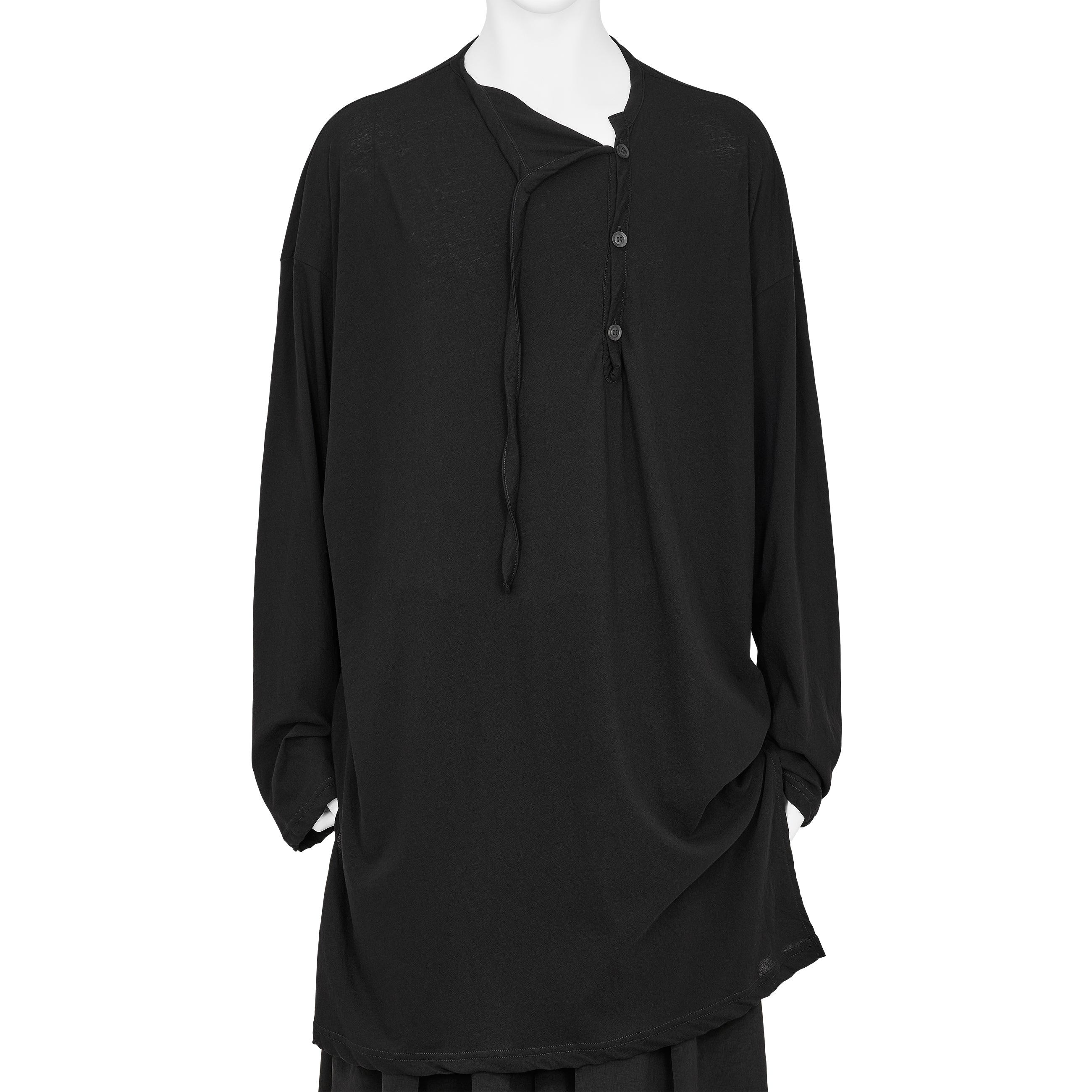 HIGH TWISTED JERSEY DESIGN NECK LINE GUSSET L/S TEE BLACK