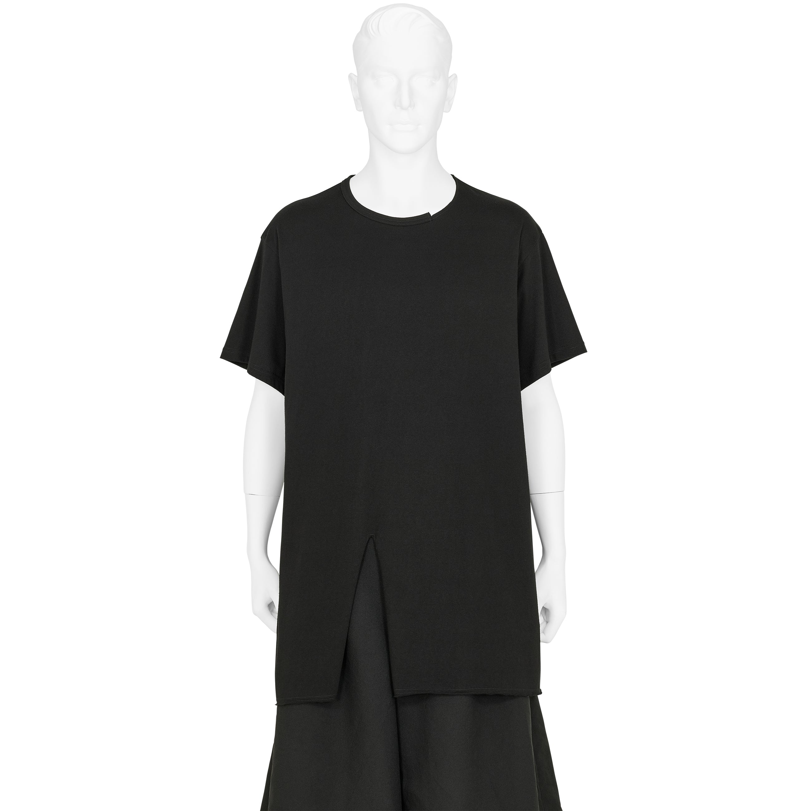 COTTON JERSEY SLIT ROUND NECK TEE BLACK - Yohji Yamamoto POUR