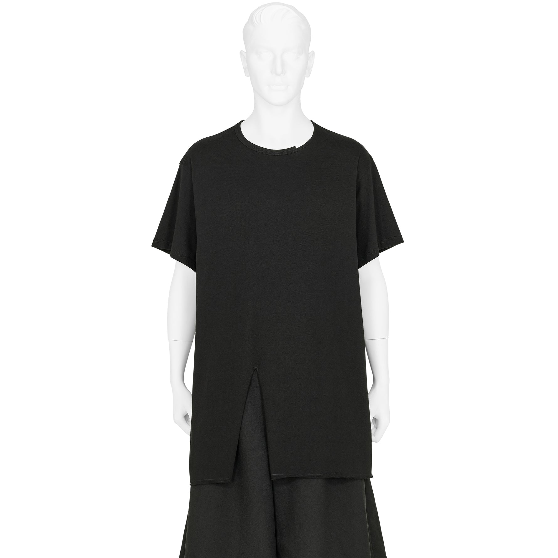 COTTON JERSEY SLIT ROUND NECK TEE BLACK