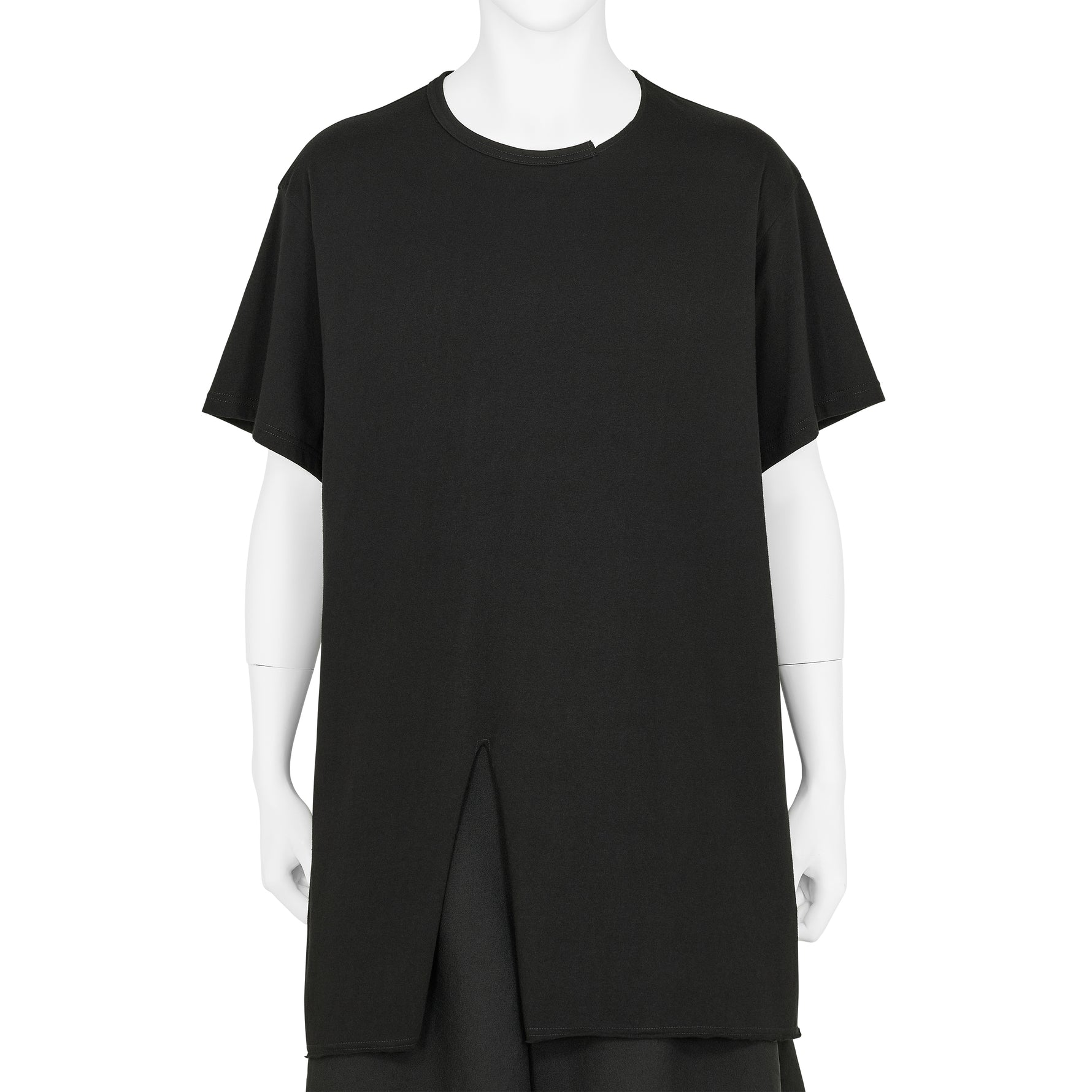 COTTON JERSEY SLIT ROUND NECK TEE BLACK