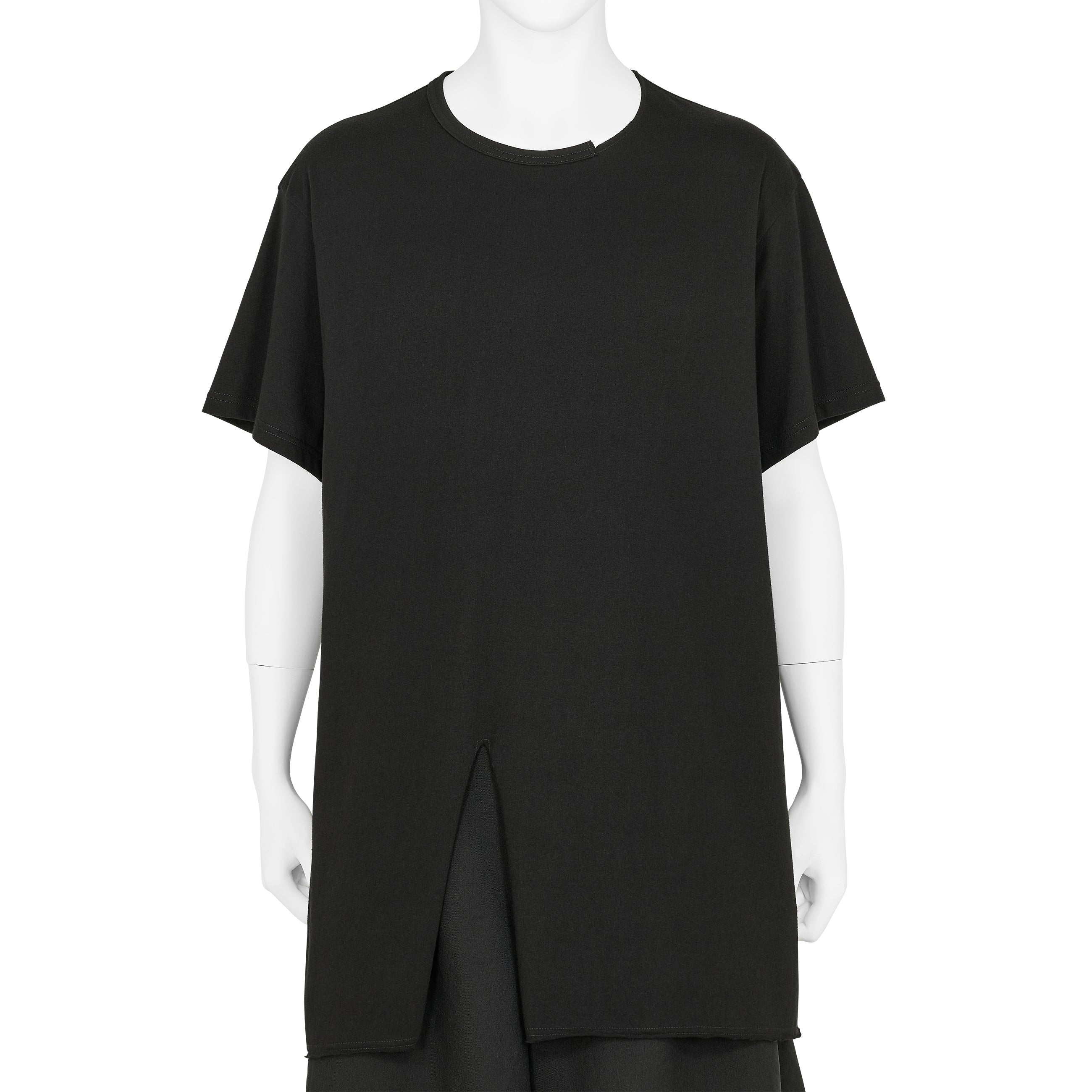 COTTON JERSEY SLIT ROUND NECK TEE BLACK
