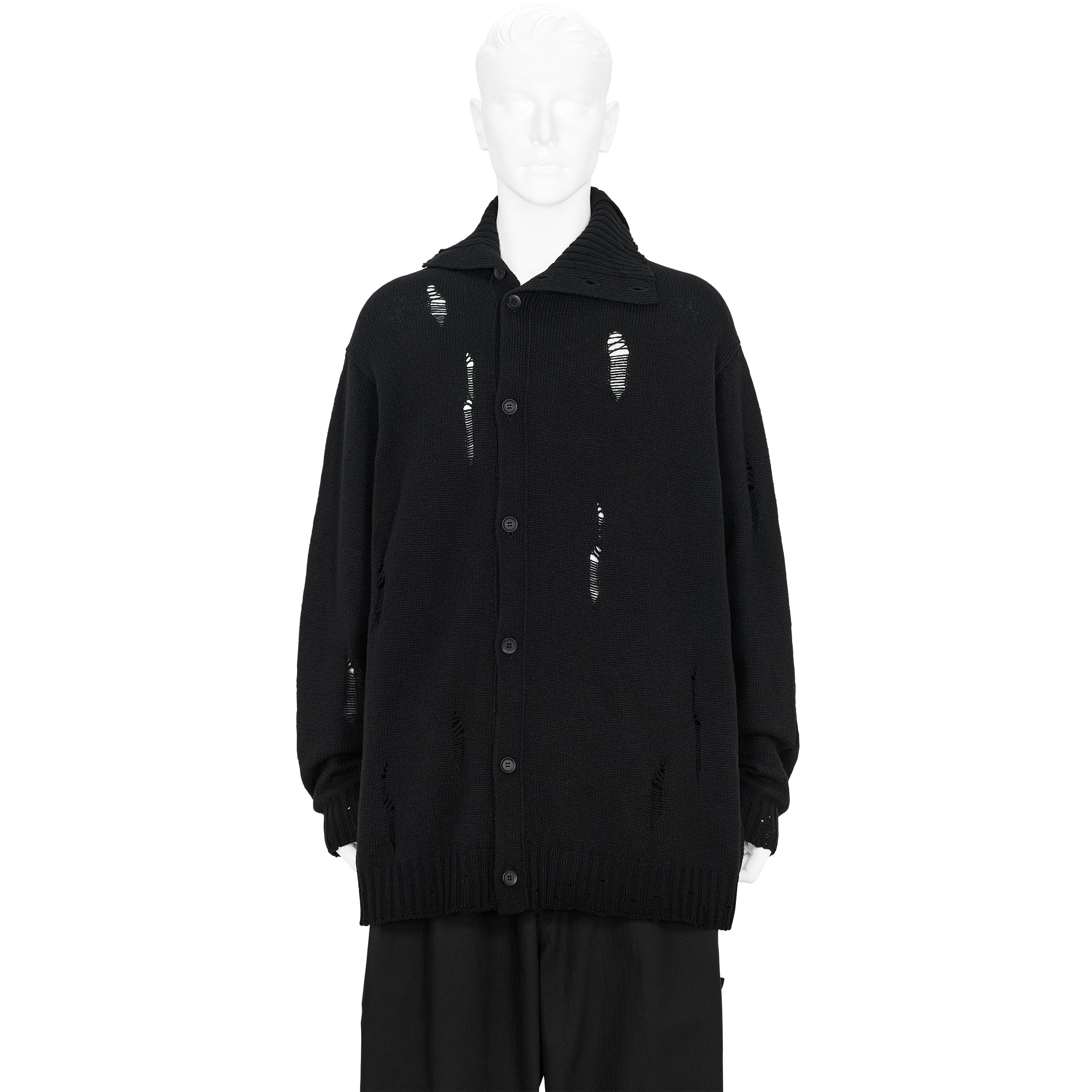 PLAIN STITCH CRASHED HIGH NECK CARDIGAN BLACK