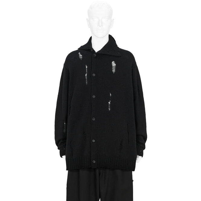 PLAIN STITCH CRASHED HIGH NECK CARDIGAN BLACK