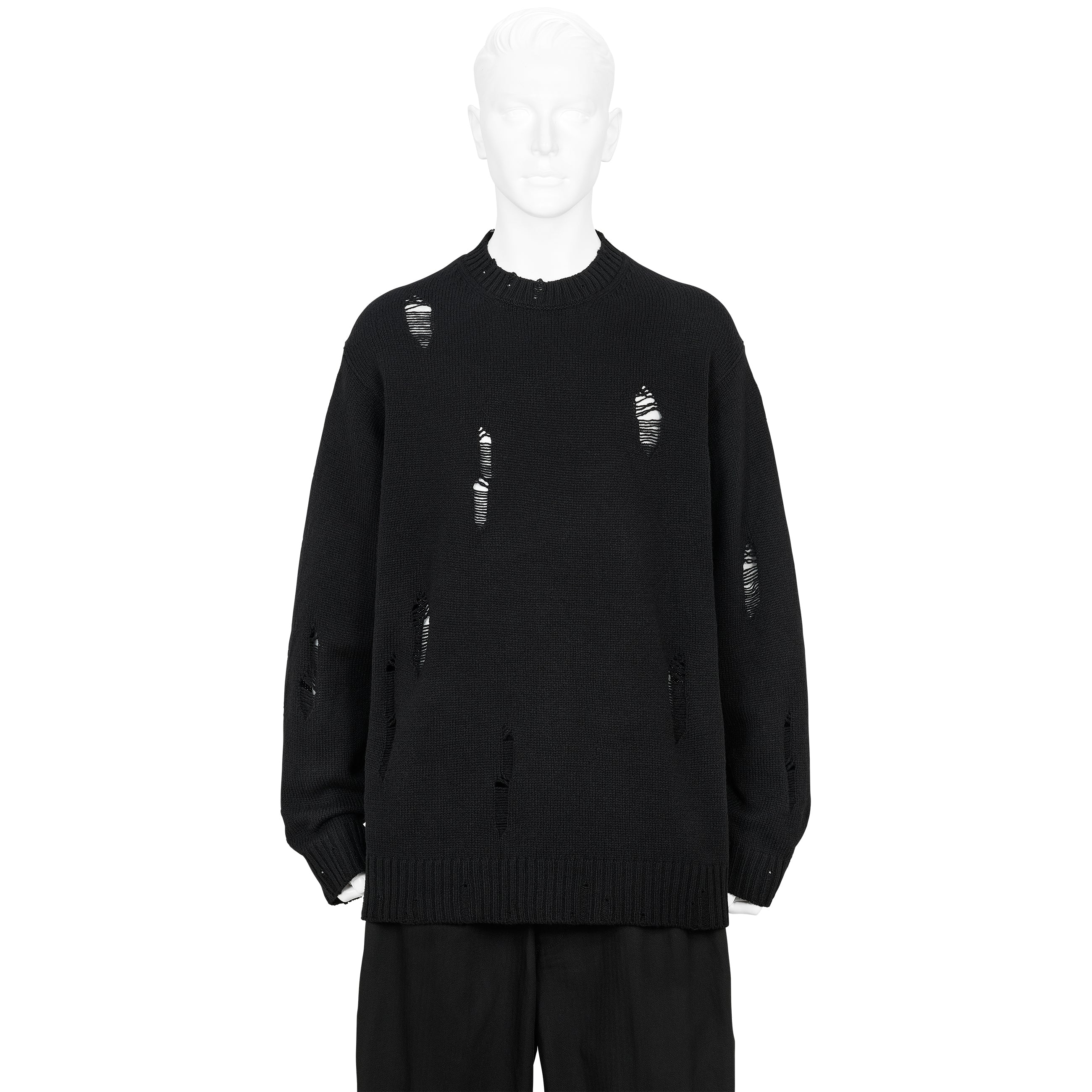 PLAIN STITCH CRASHED CREW NECK KNIT BLACK