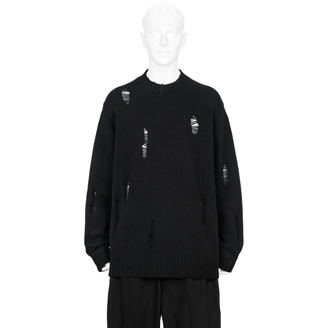 PLAIN STITCH CRASHED CREW NECK KNIT BLACK