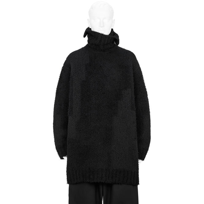 JACQUARD SIDE ZIP HIGH NECK KNIT BLACK