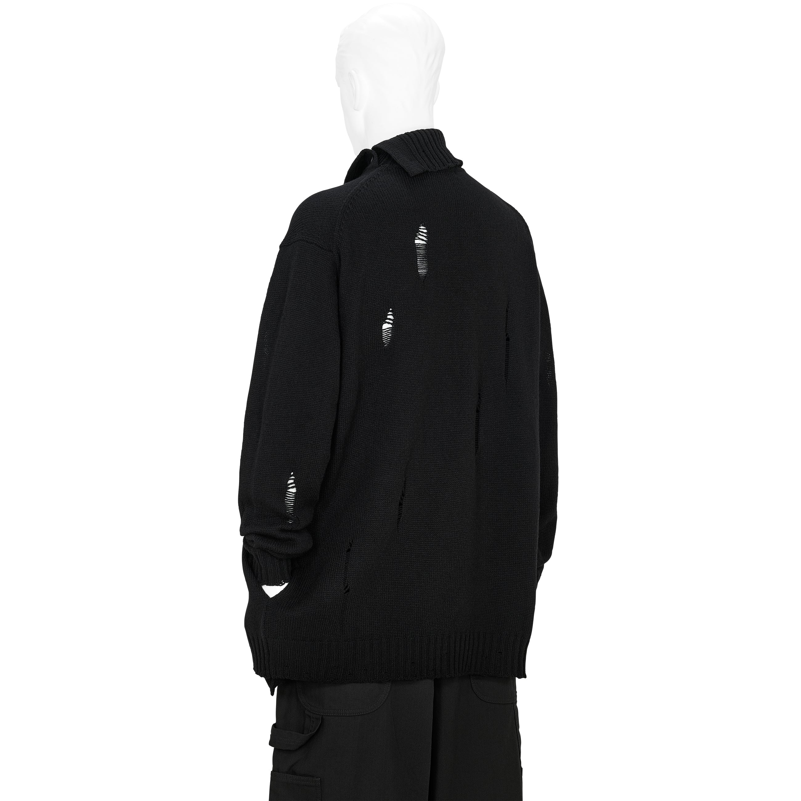 PLAIN STITCH CRASHED HIGH NECK CARDIGAN BLACK