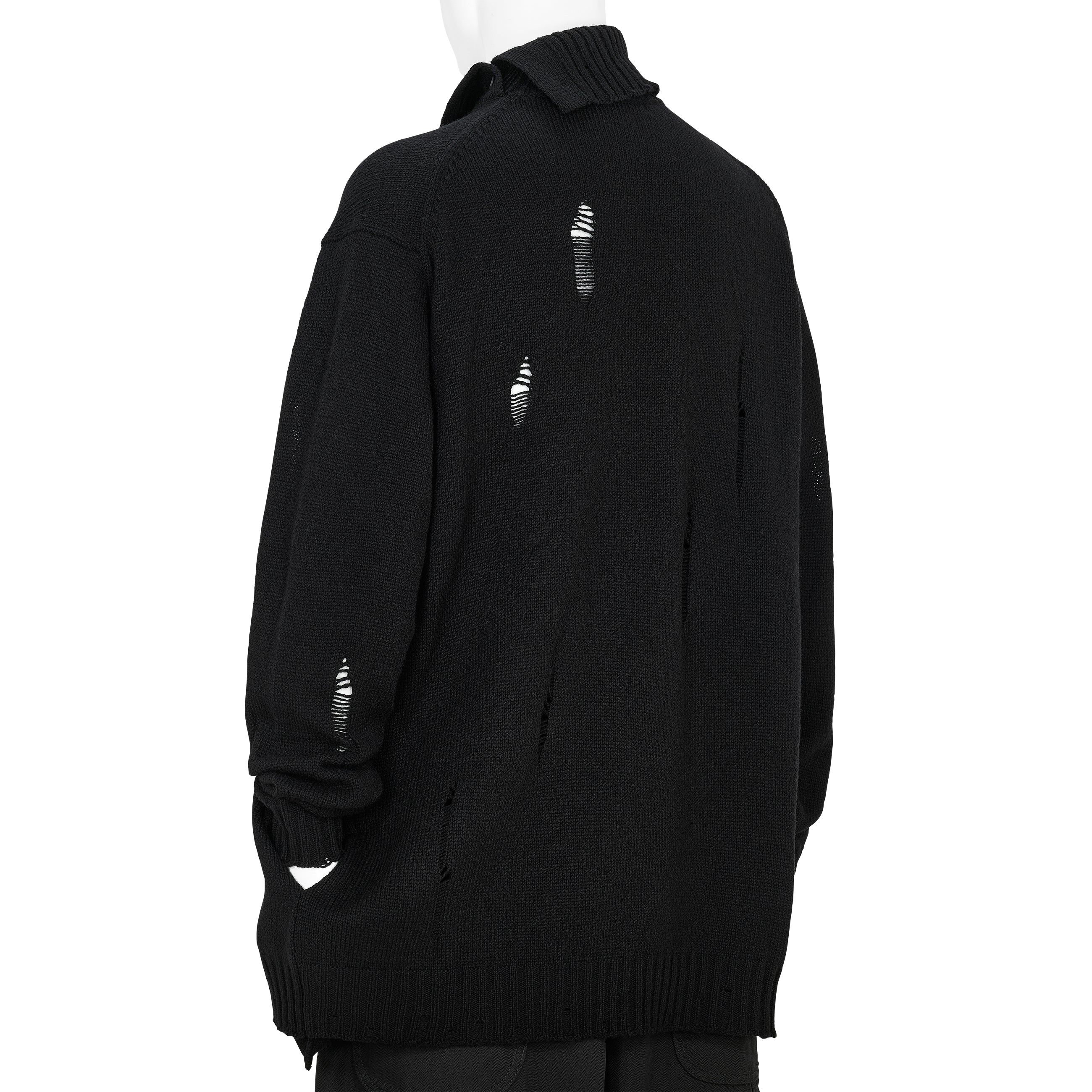 PLAIN STITCH CRASHED HIGH NECK CARDIGAN BLACK