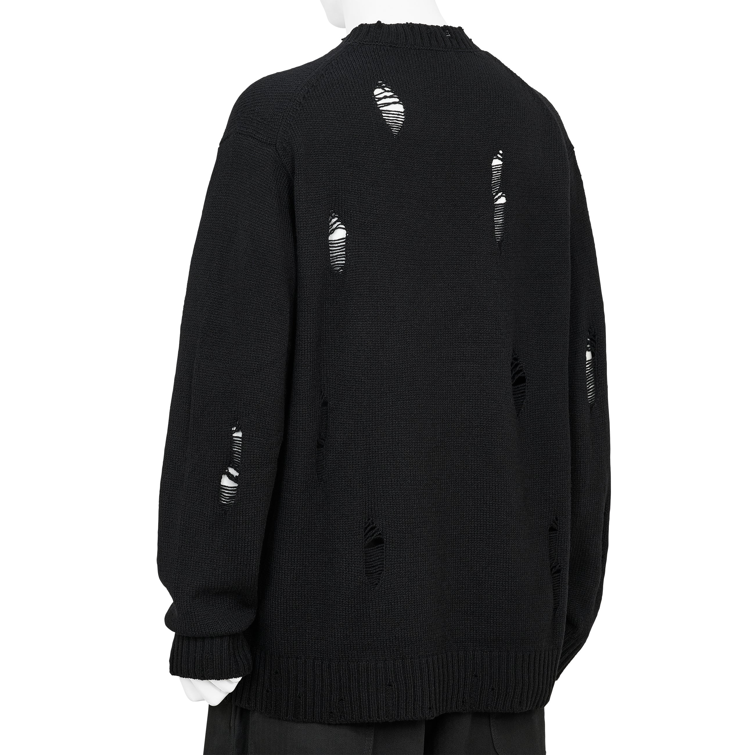 Yohji Yamamoto ヨウジ ヤマモト　ダメージクルーネックニット値下げ PLAIN STITCH CRASHED CREW NECK KNIT BLACK - Yohji Yamamoto POUR