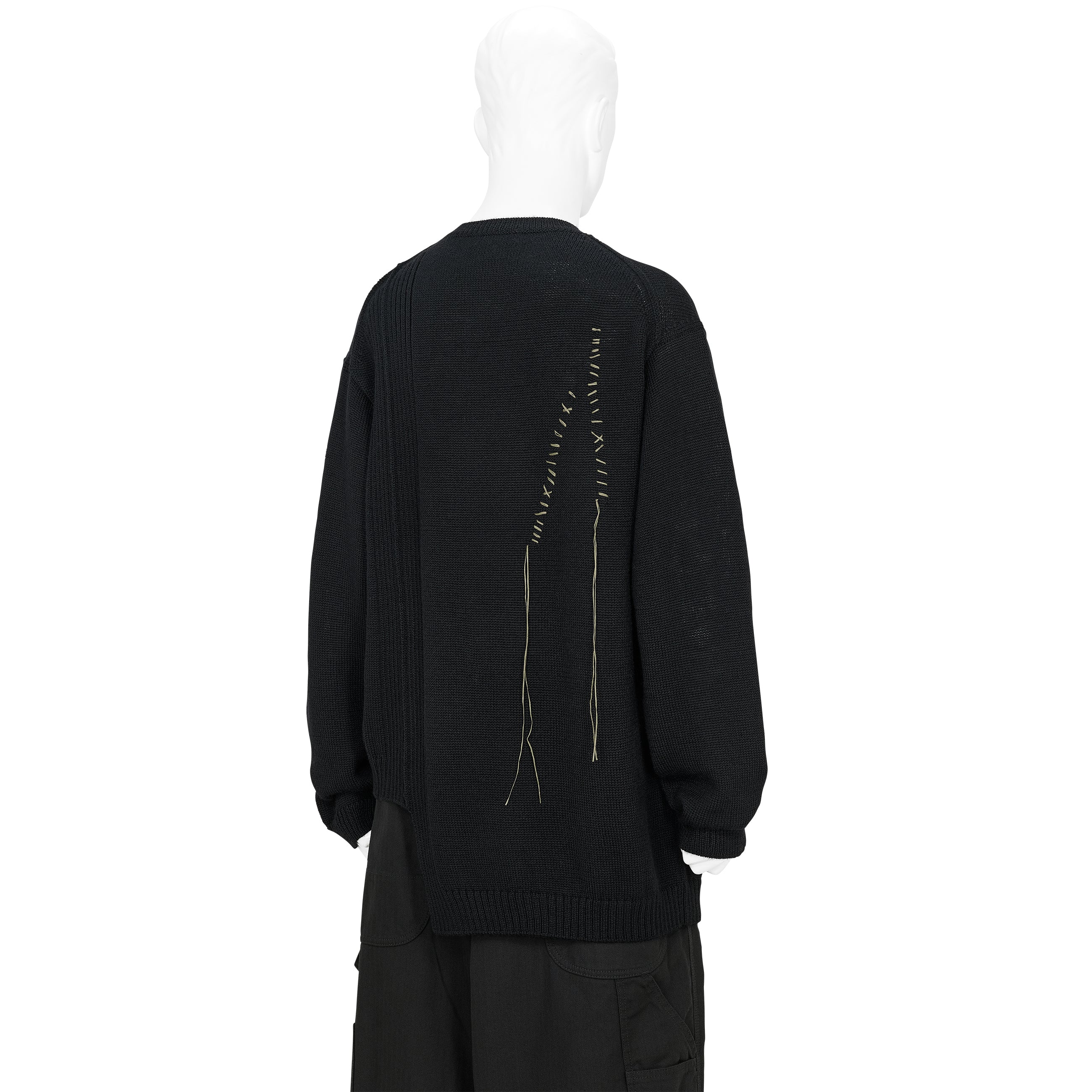 PLAIN STITCH EMBROIDERY CREW NECK KNIT BLACK - Yohji Yamamoto POUR
