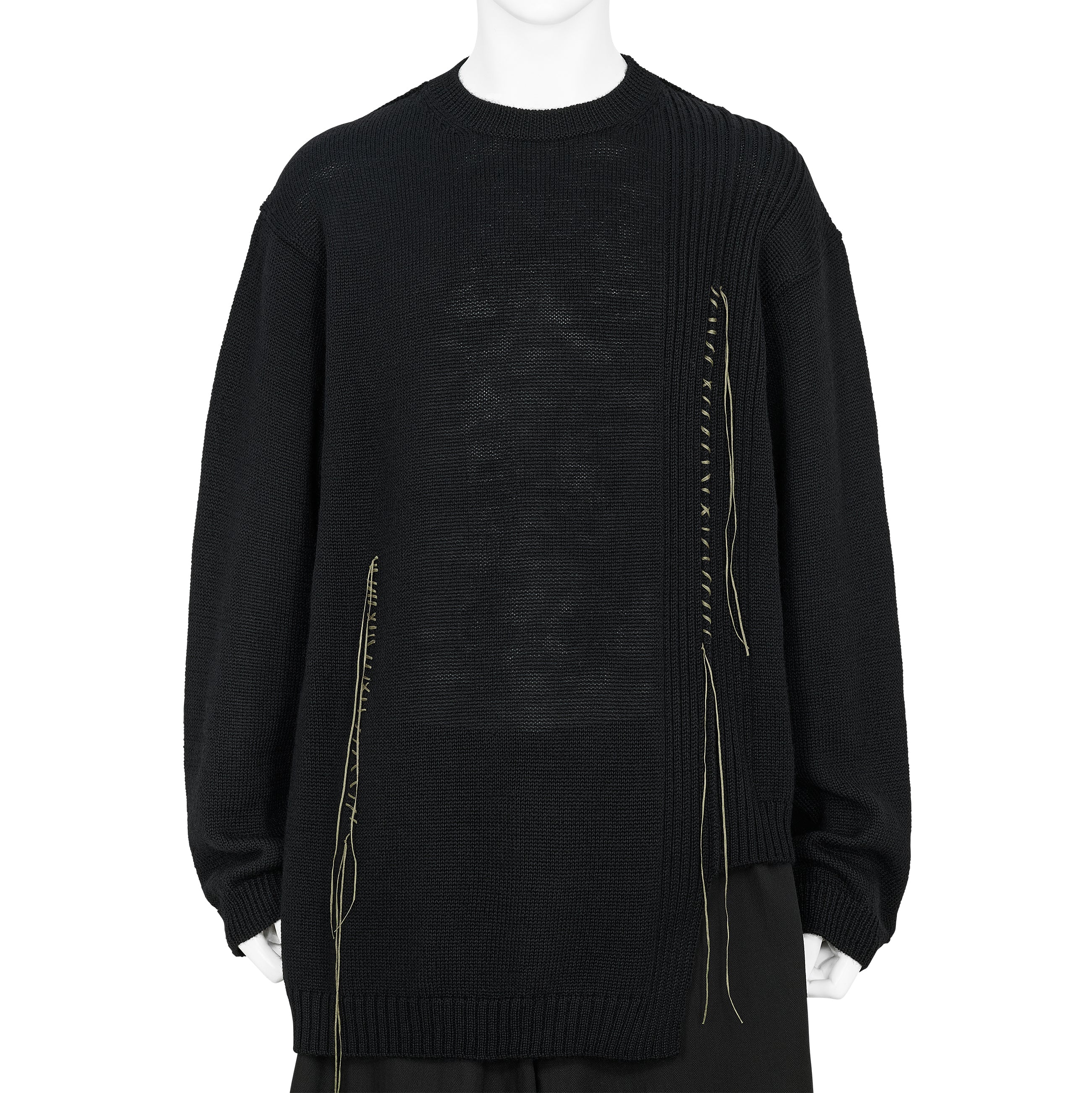 PLAIN STITCH EMBROIDERY CREW NECK KNIT BLACK - Yohji Yamamoto POUR