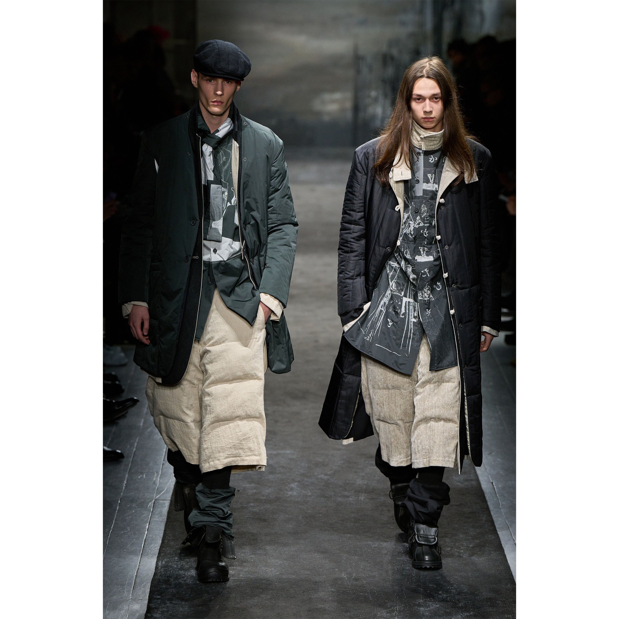 DESSIN MOTIF STAND COLLAR PADDED JACKET BLACK - Yohji Yamamoto