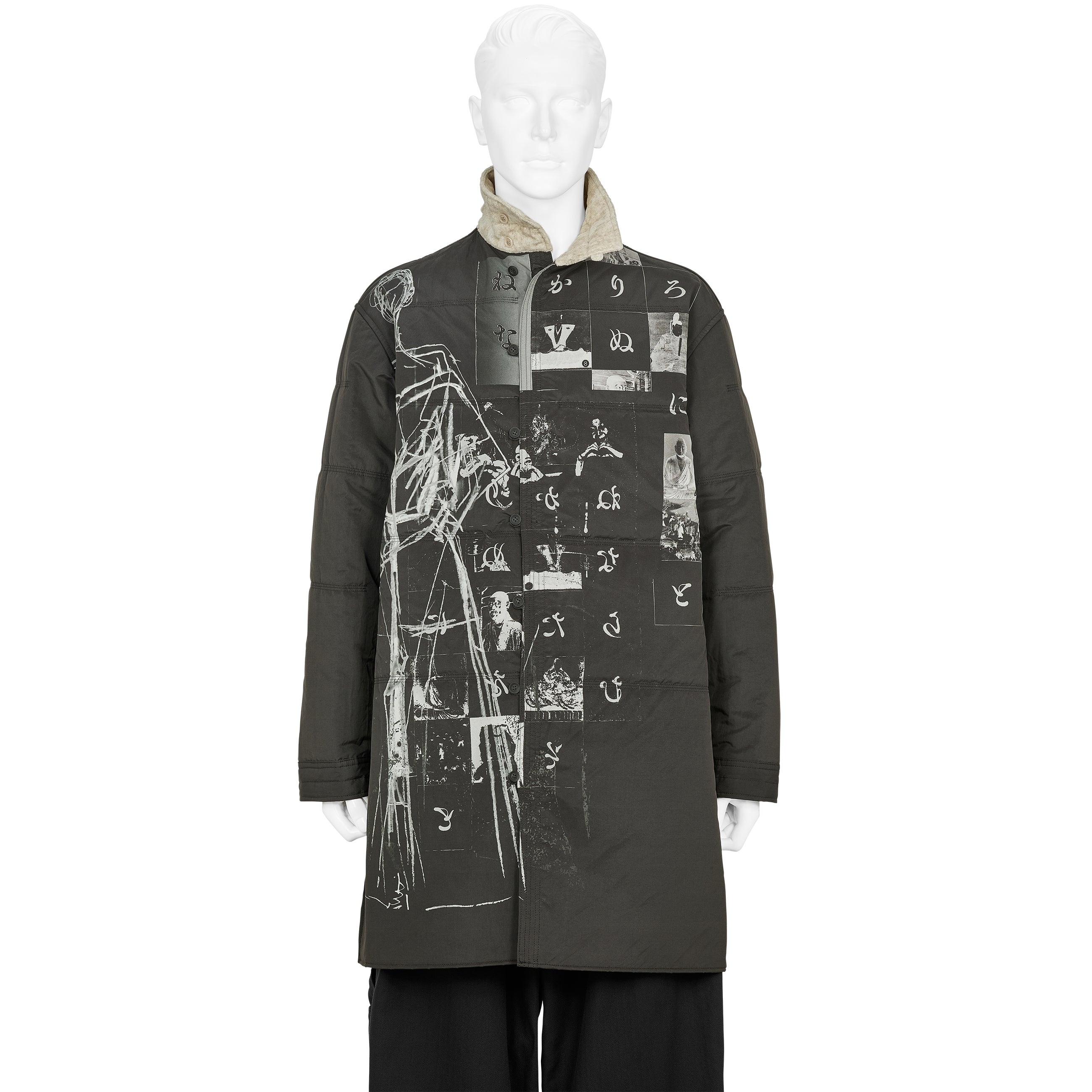 DESSIN MOTIF STAND COLLAR PADDED JACKET BLACK - Yohji Yamamoto