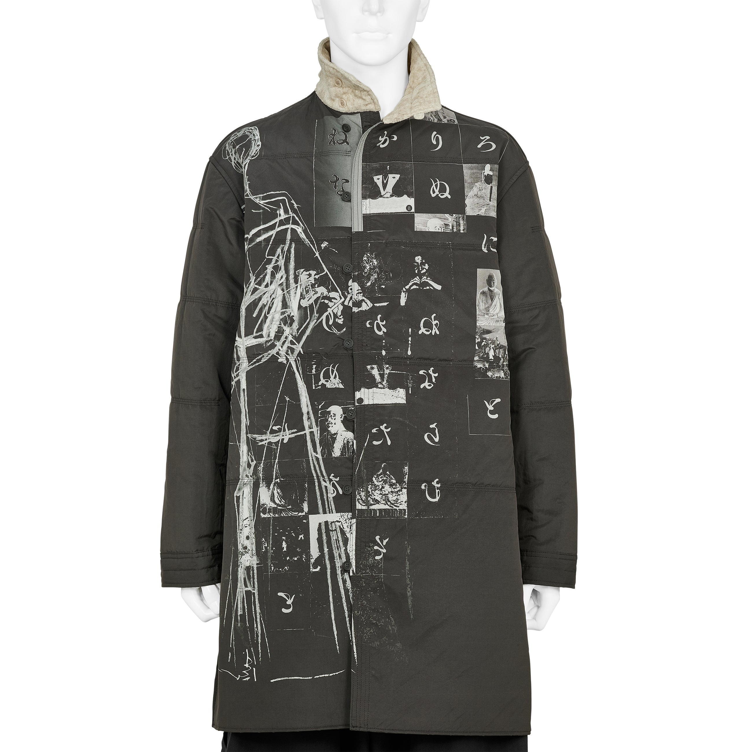 DESSIN MOTIF STAND COLLAR PADDED JACKET BLACK