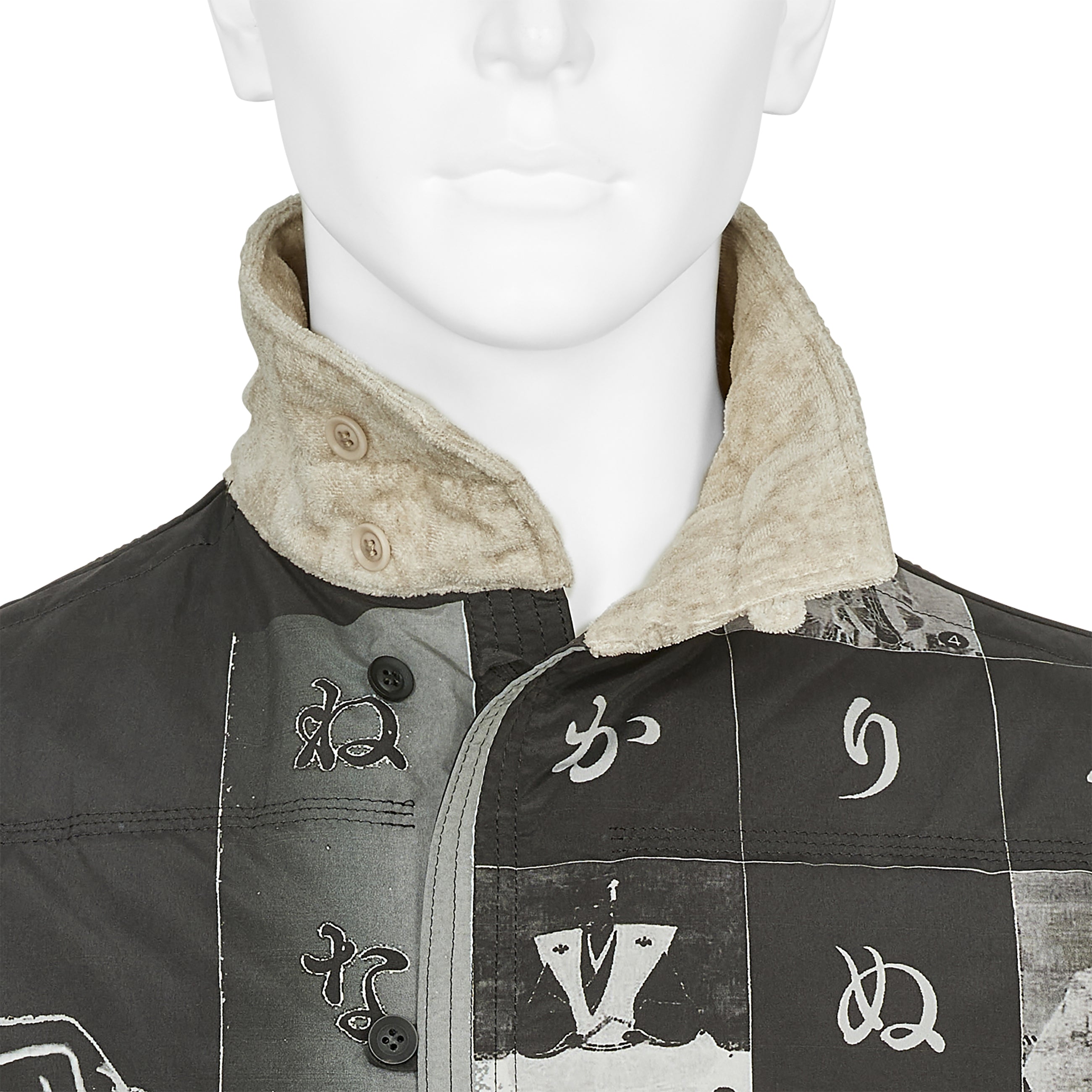 DESSIN MOTIF STAND COLLAR PADDED JACKET BLACK