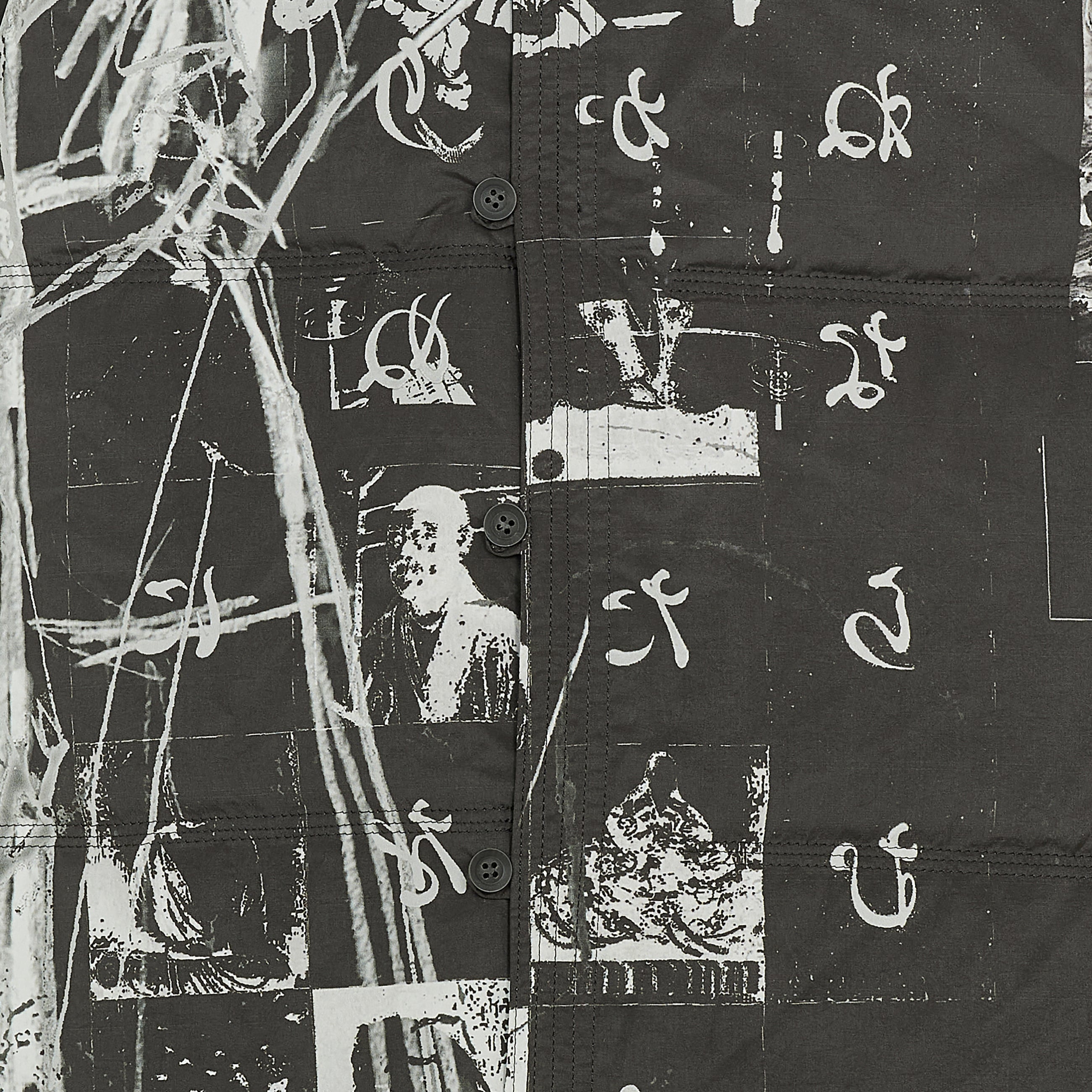 DESSIN MOTIF STAND COLLAR PADDED JACKET BLACK