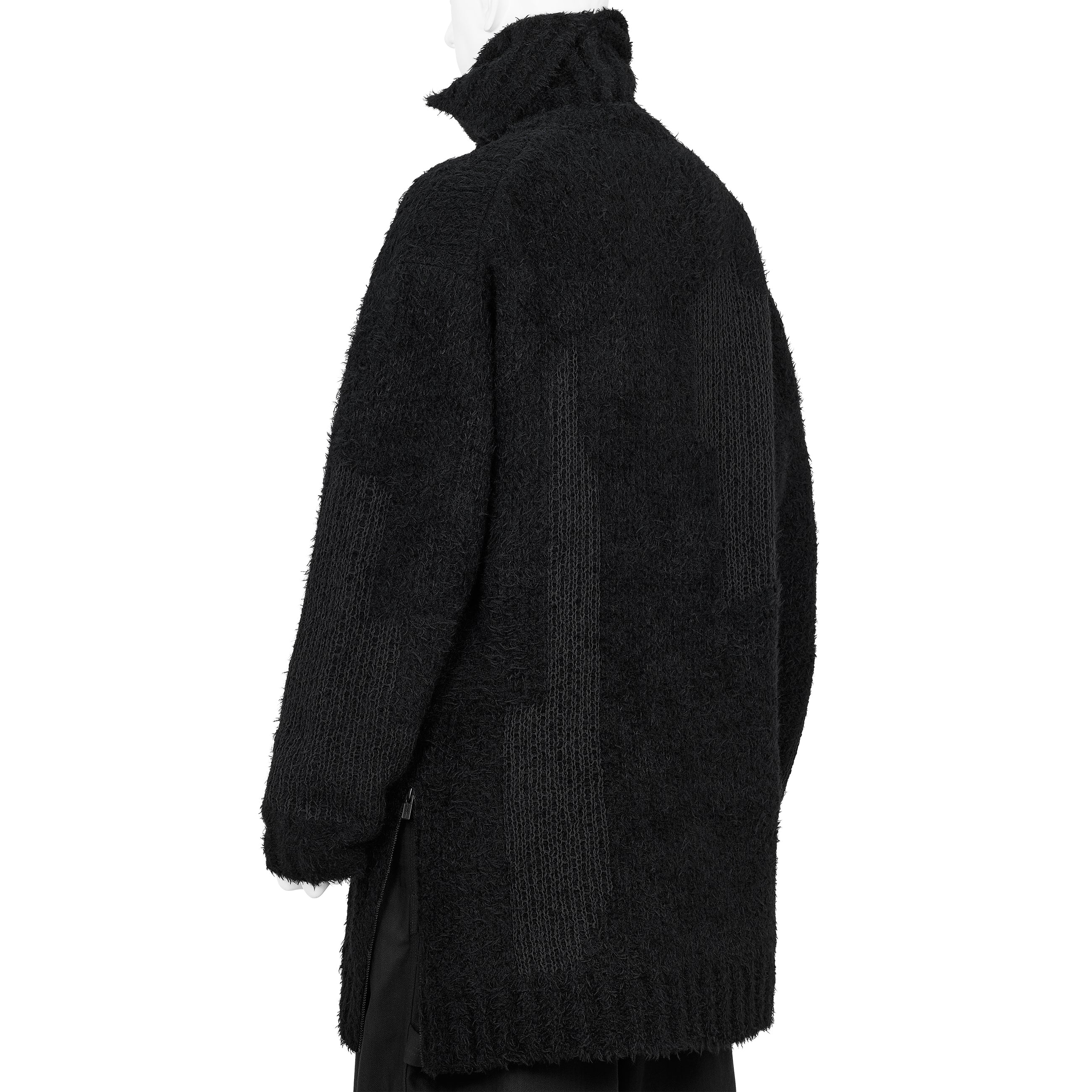 JACQUARD SIDE ZIP HIGH NECK KNIT BLACK - Yohji Yamamoto POUR HOMME