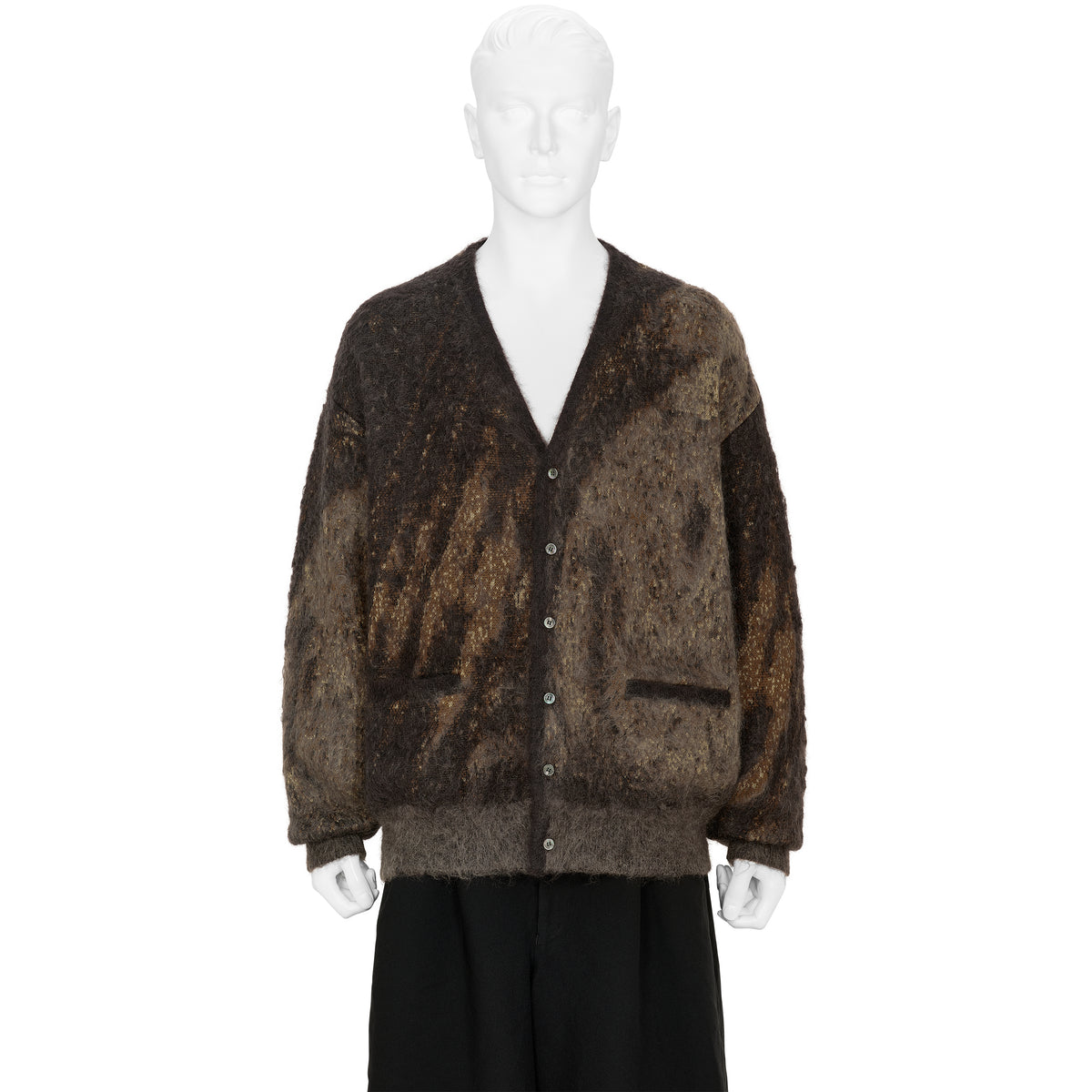 ABSTRACT JACQUARD MOHAIR CARDIGAN BROWN - YOKE(ヨーク) - TOPS 