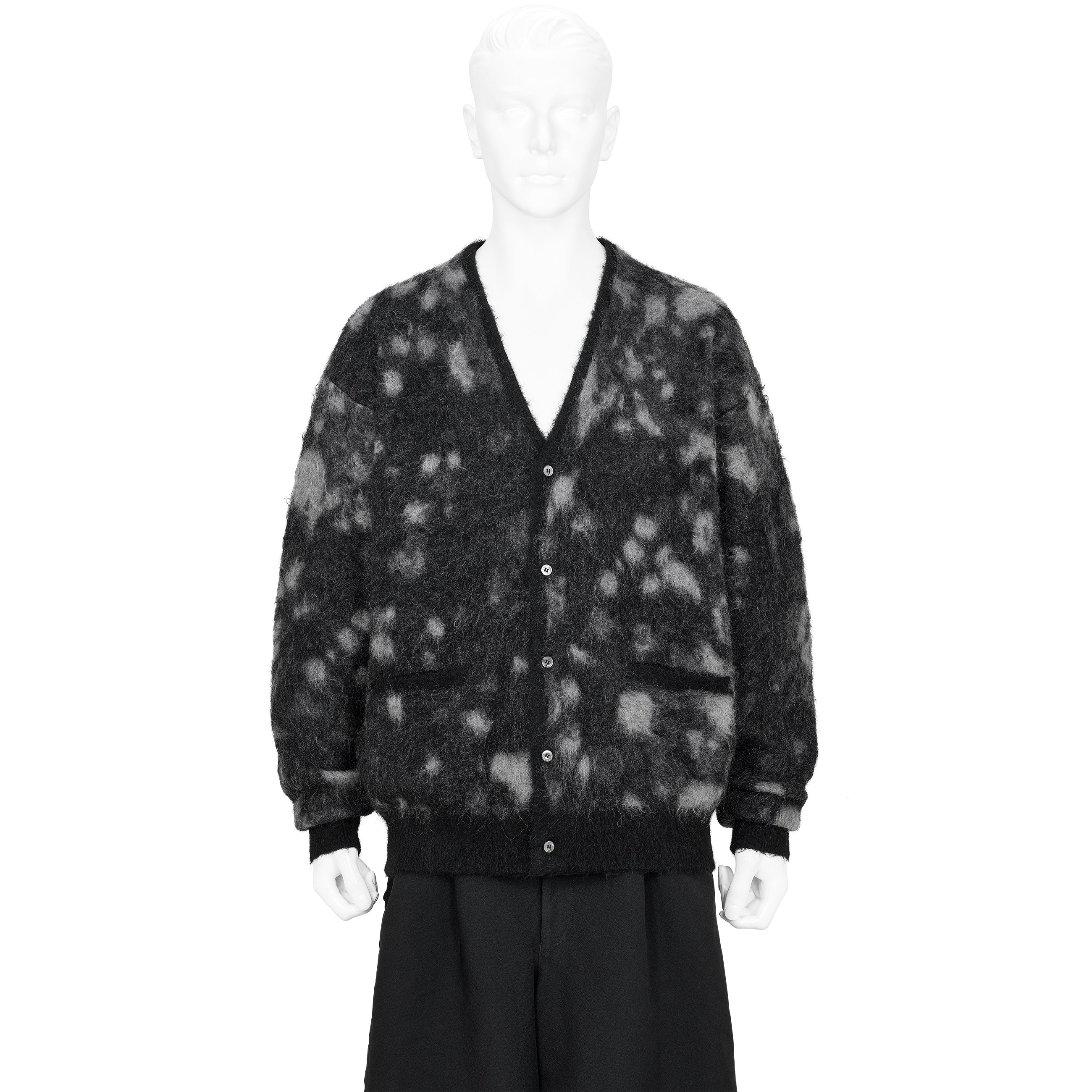 KID MOHAIR JACQUARD CARDIGAN WATER DROP BLACK