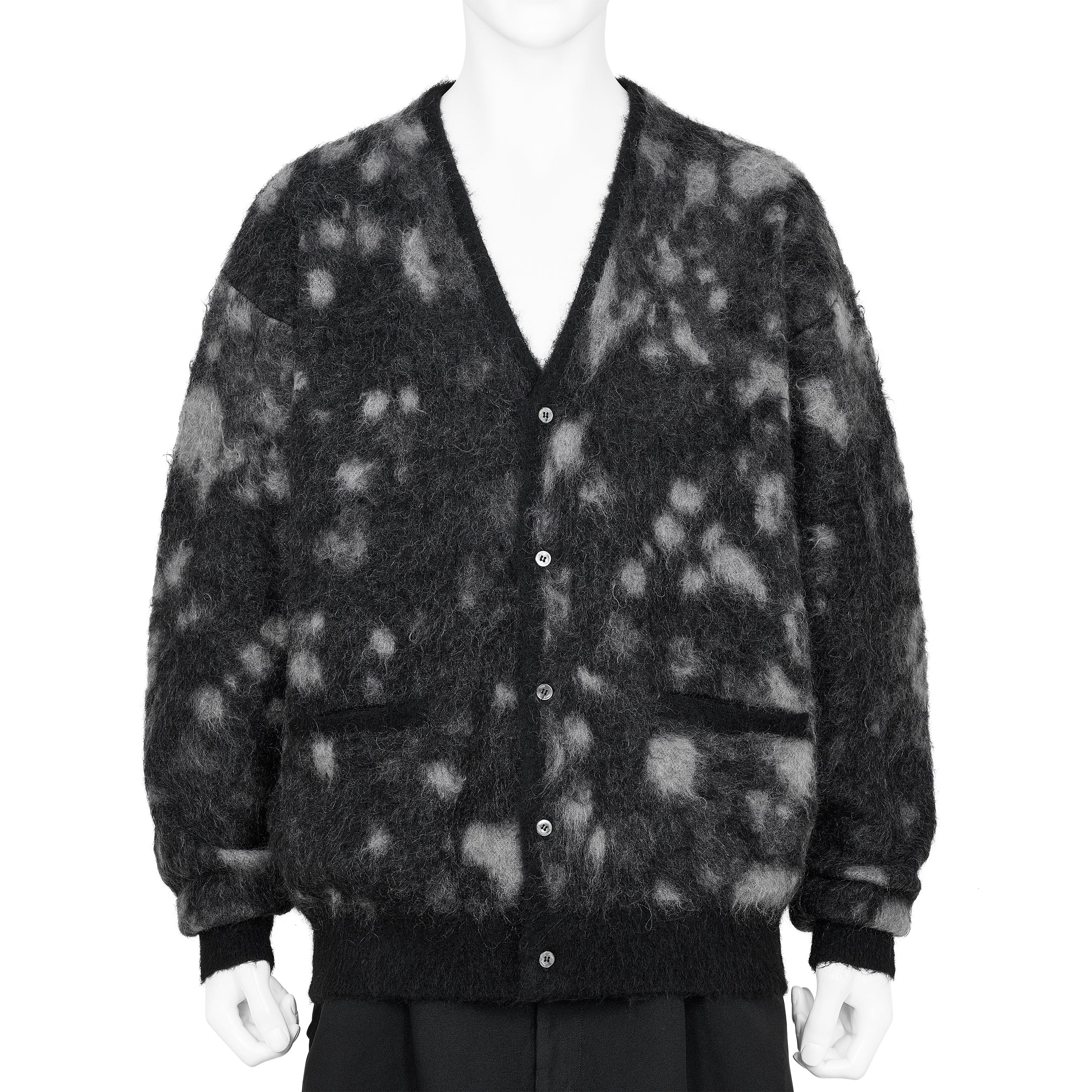 KID MOHAIR JACQUARD CARDIGAN WATER DROP BLACK - YOKE(ヨーク