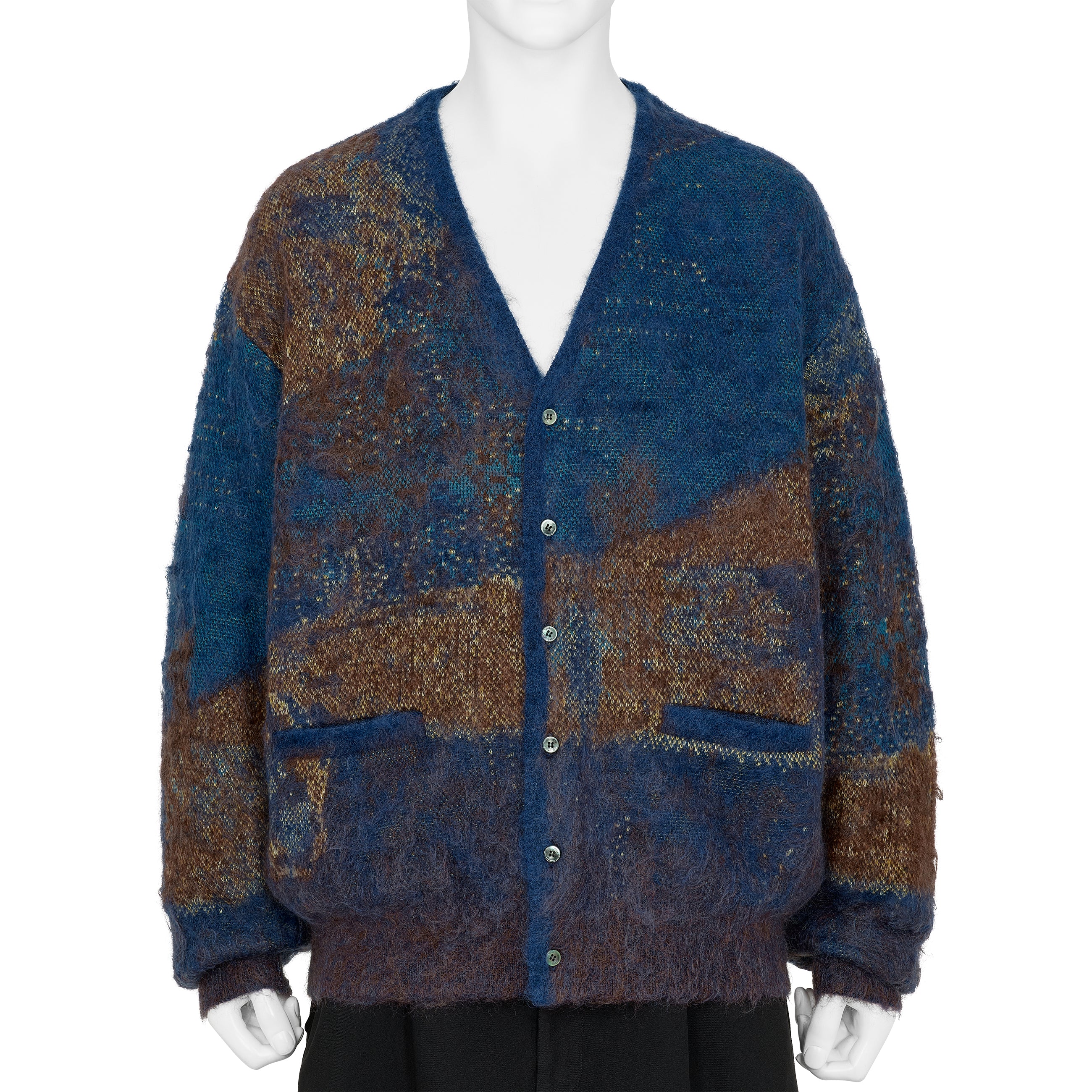 ABSTRACT JACQUARD MOHAIR CARDIGAN BLUE - YOKE(ヨーク) - TOPS