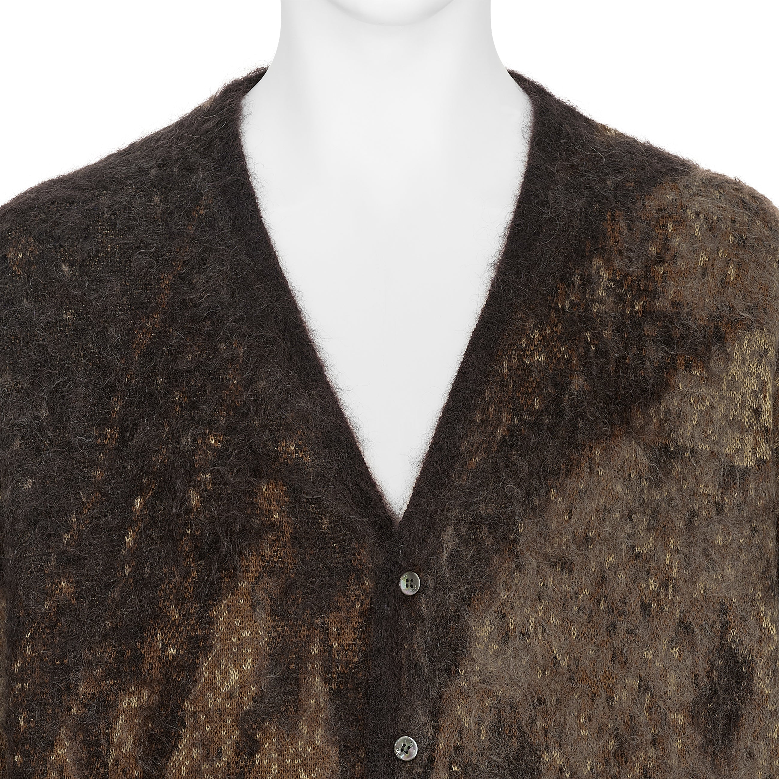 ABSTRACT JACQUARD MOHAIR CARDIGAN BROWN - YOKE(ヨーク) - TOPS