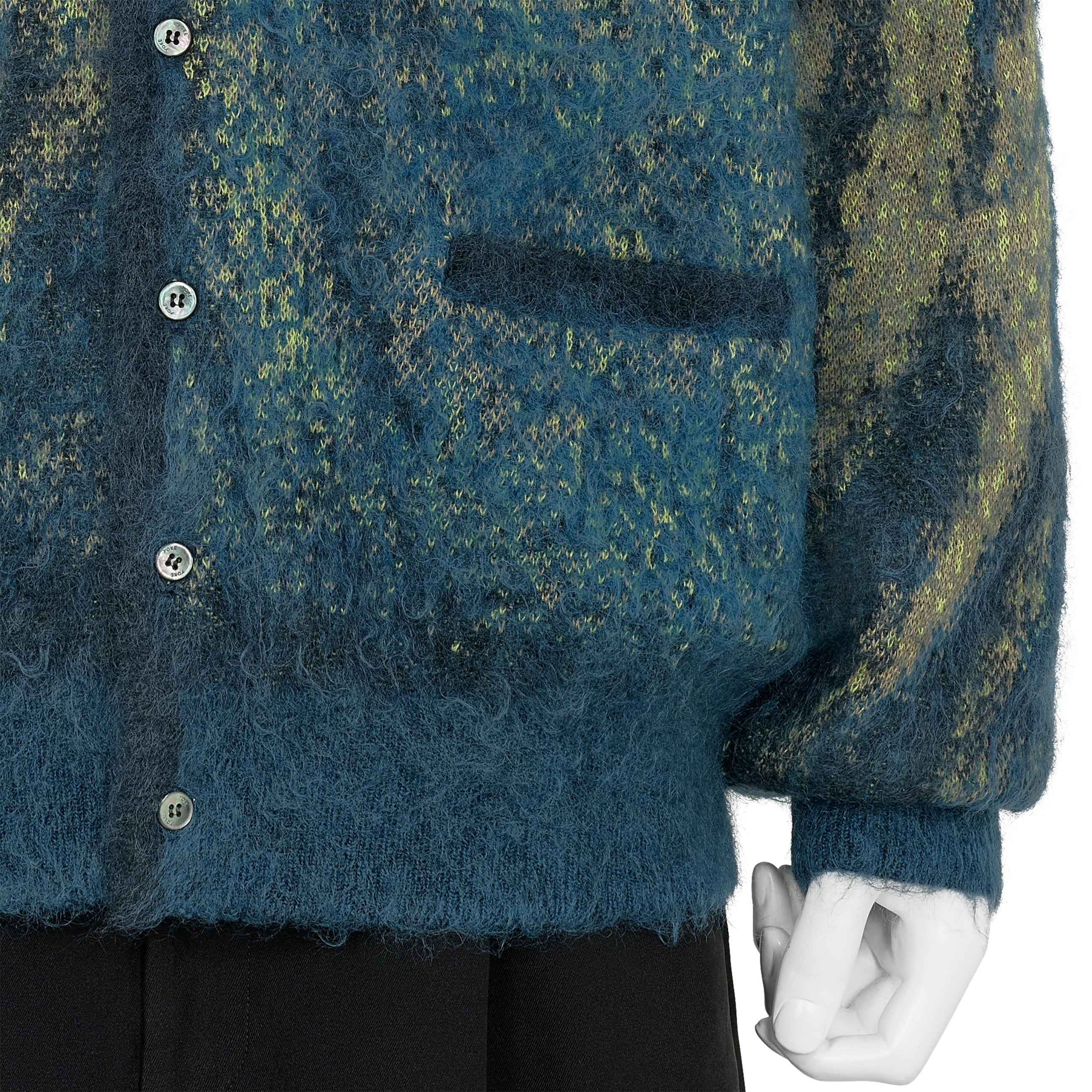 ABSTRACT JACQUARD MOHAIR CARDIGAN GREEN - YOKE(ヨーク) - TOPS