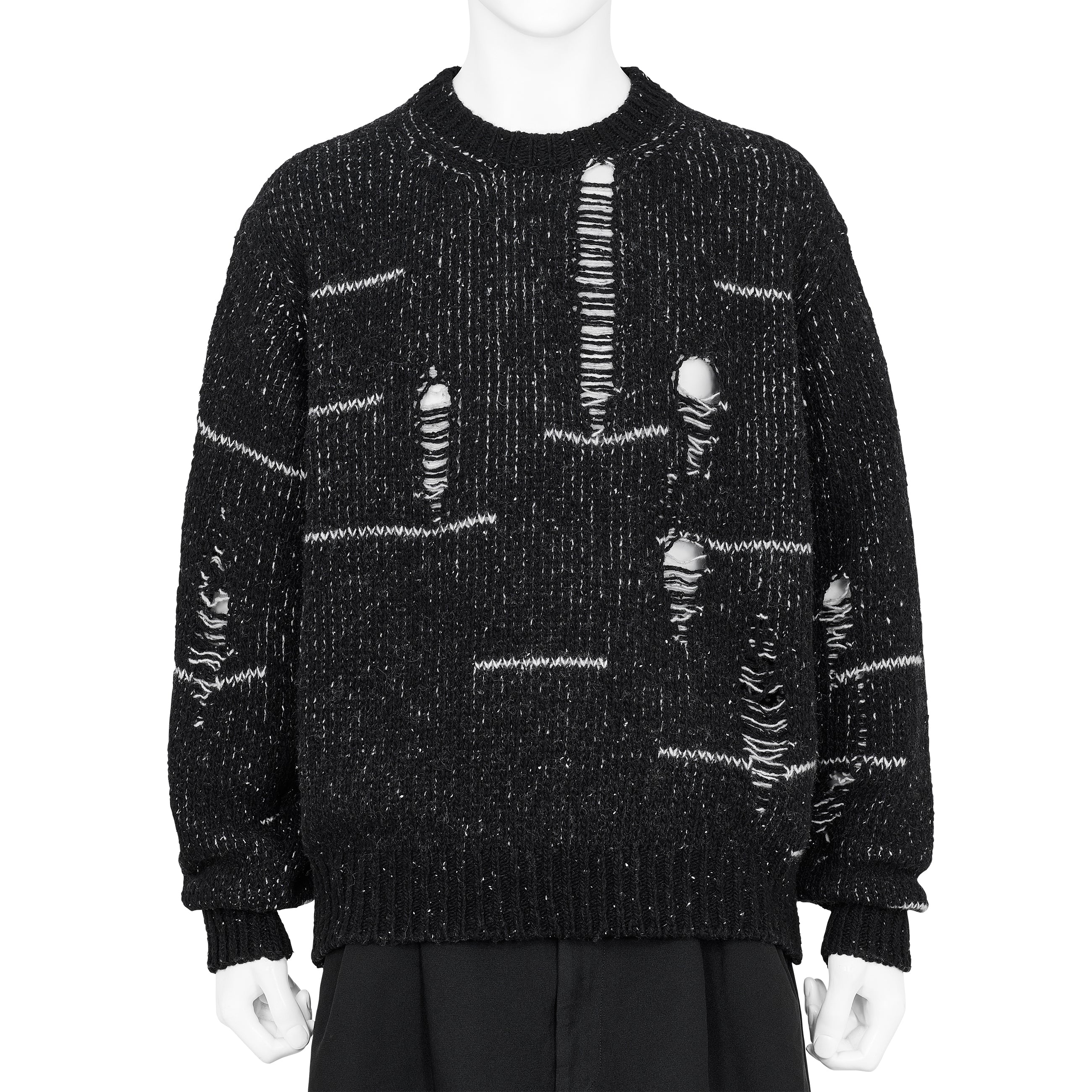 DAMAGED CREW NECK KNIT BLACK