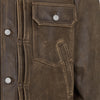 CRACKED LEATHER TRUCKER JACKET BROWN