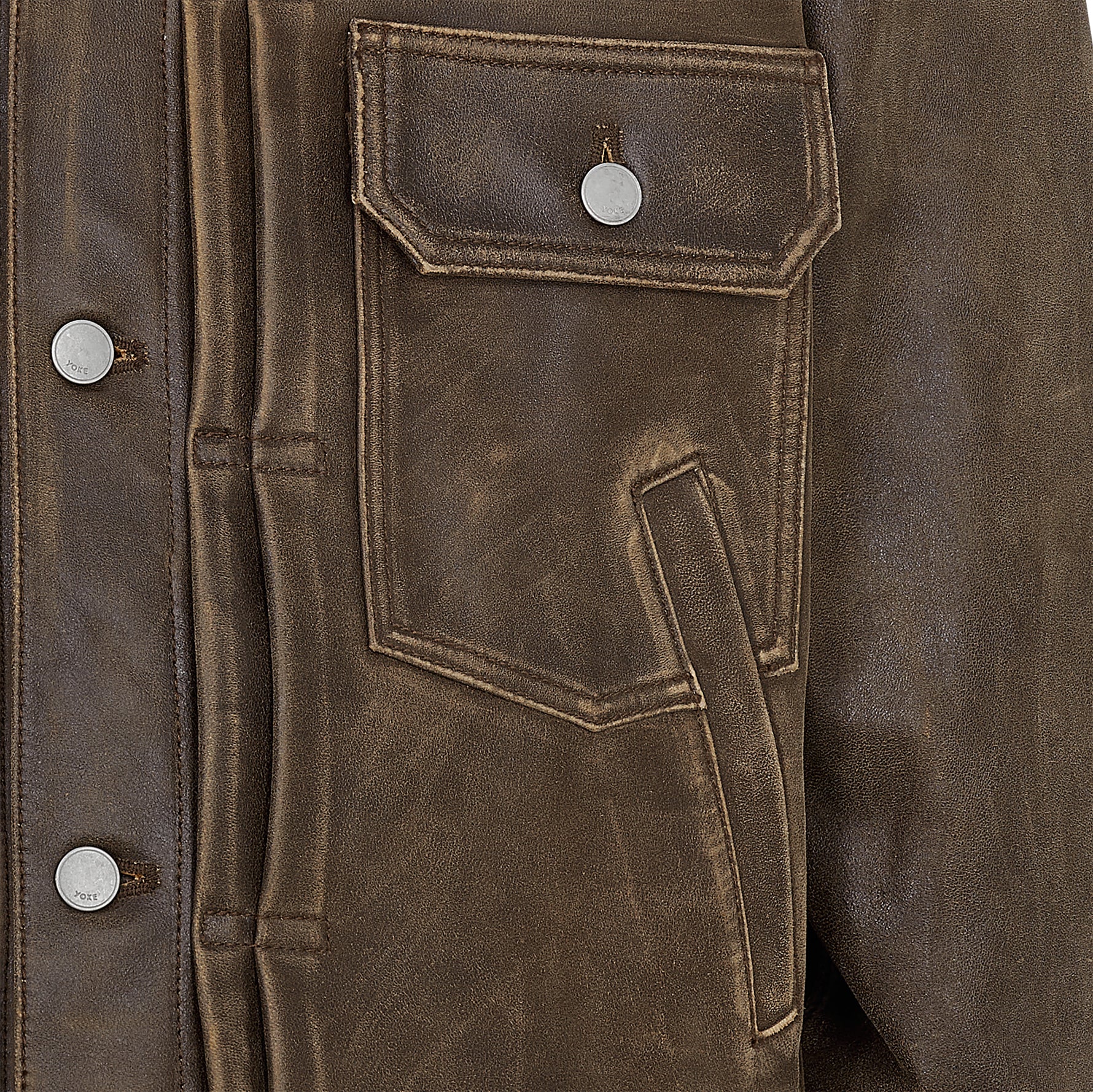 CRACKED LEATHER TRUCKER JACKET BROWN