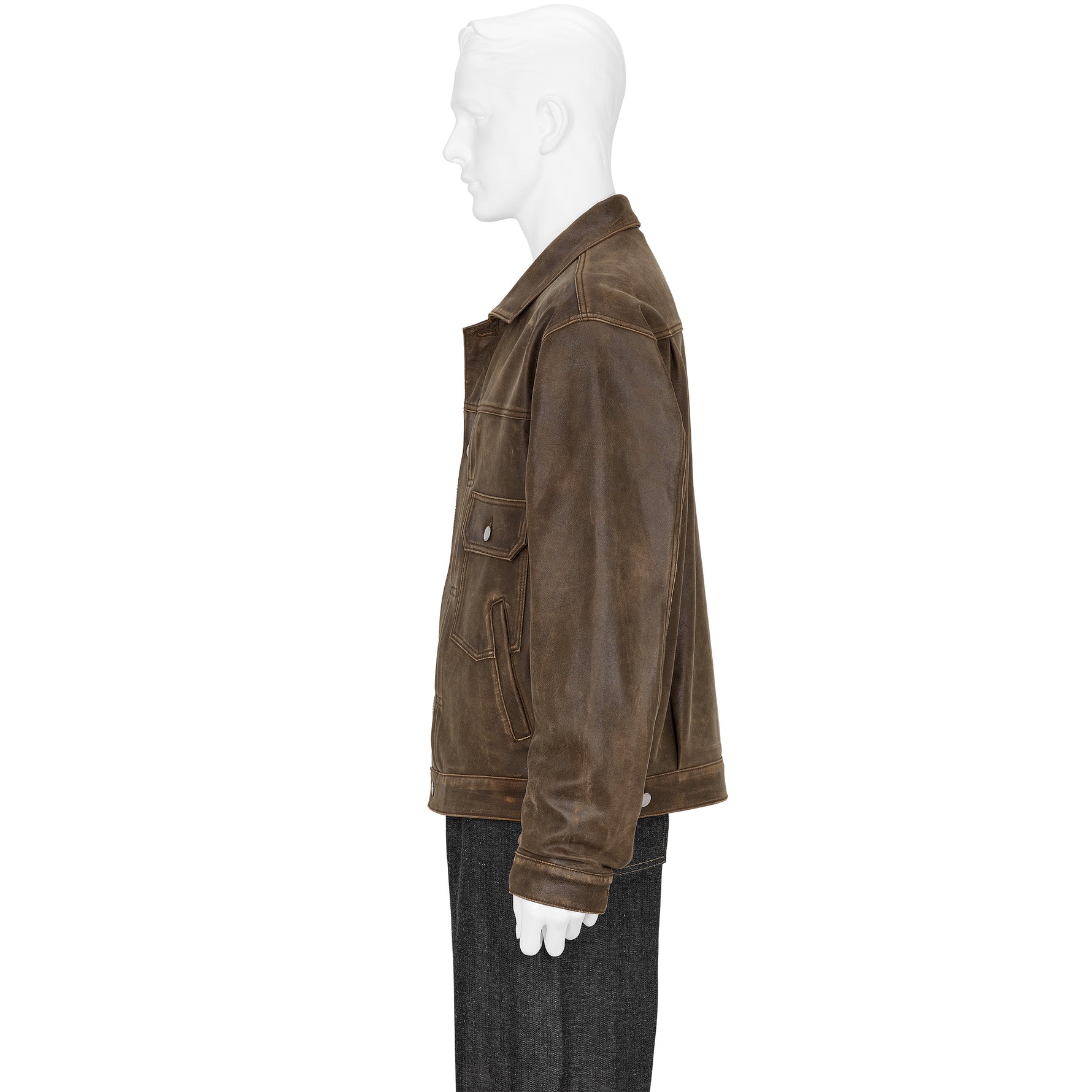 CRACKED LEATHER TRUCKER JACKET BROWN