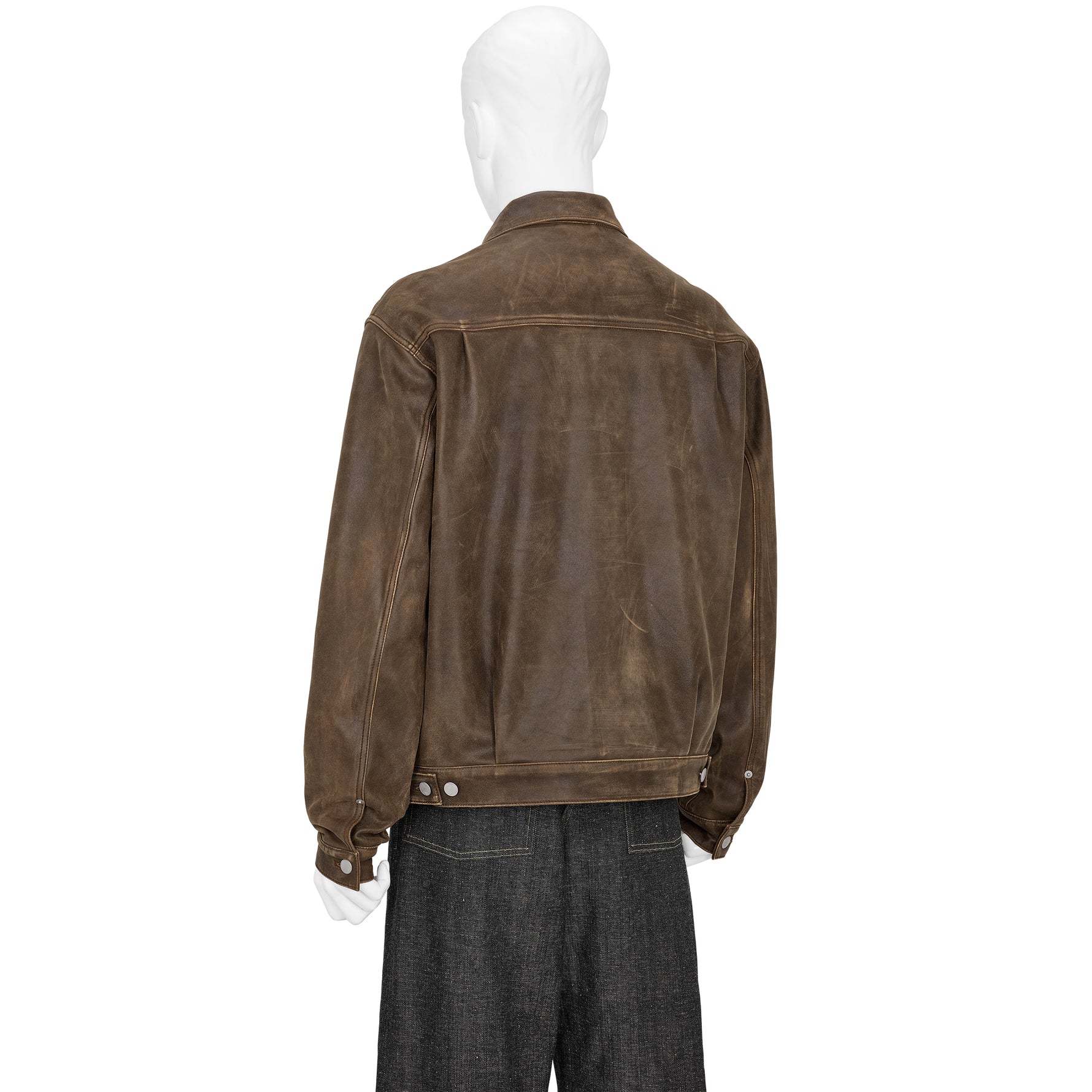 CRACKED LEATHER TRUCKER JACKET BROWN