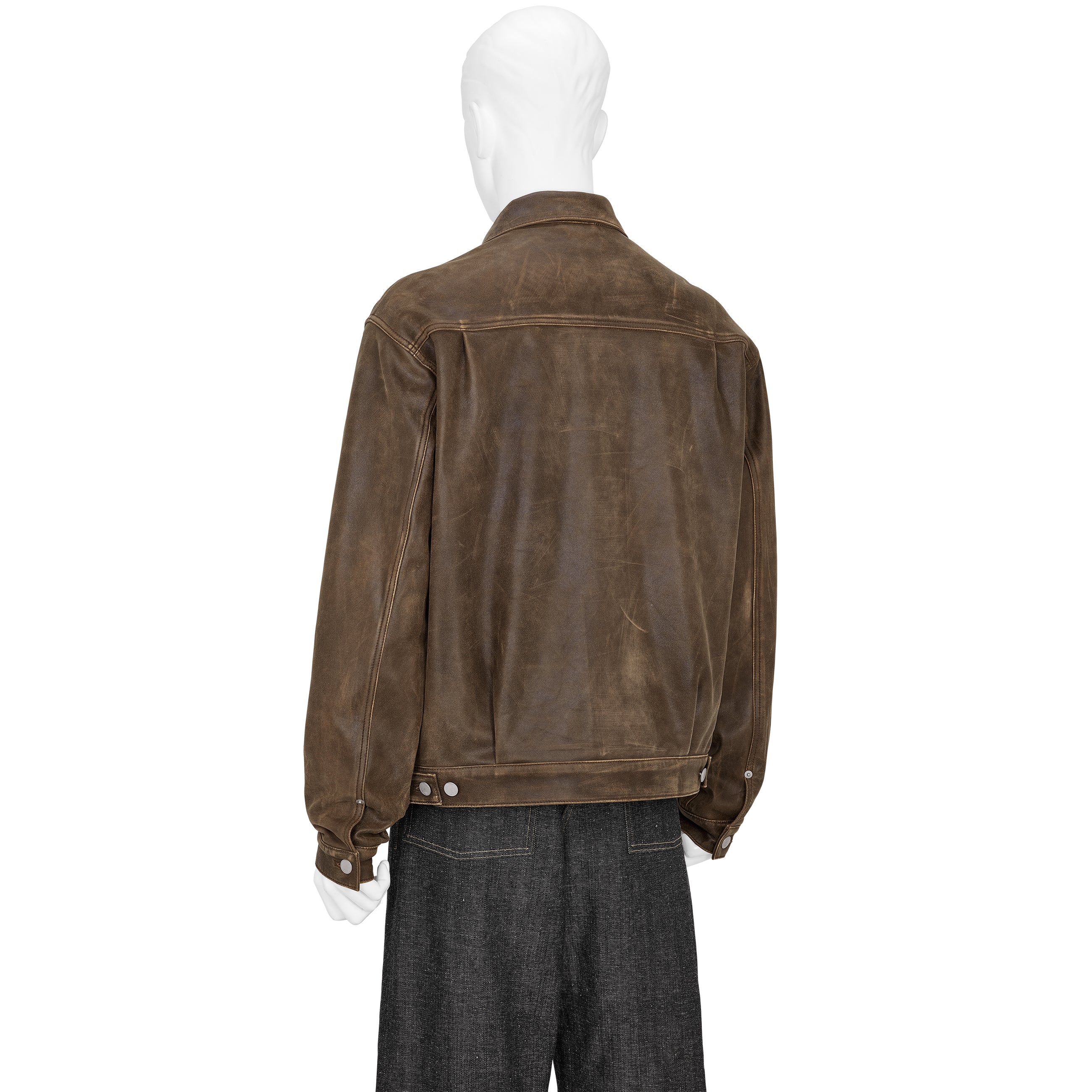 CRACKED LEATHER TRUCKER JACKET BROWN