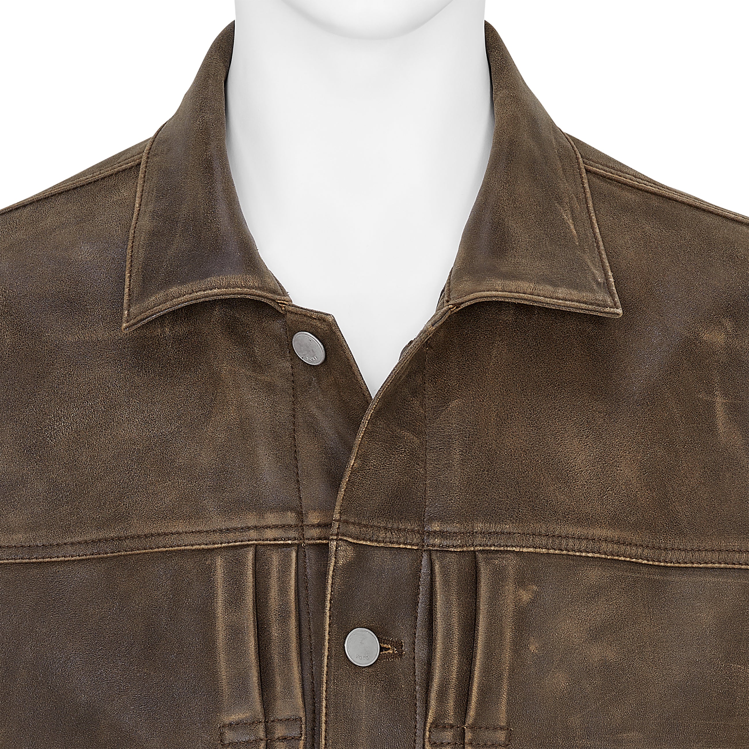CRACKED LEATHER TRUCKER JACKET BROWN
