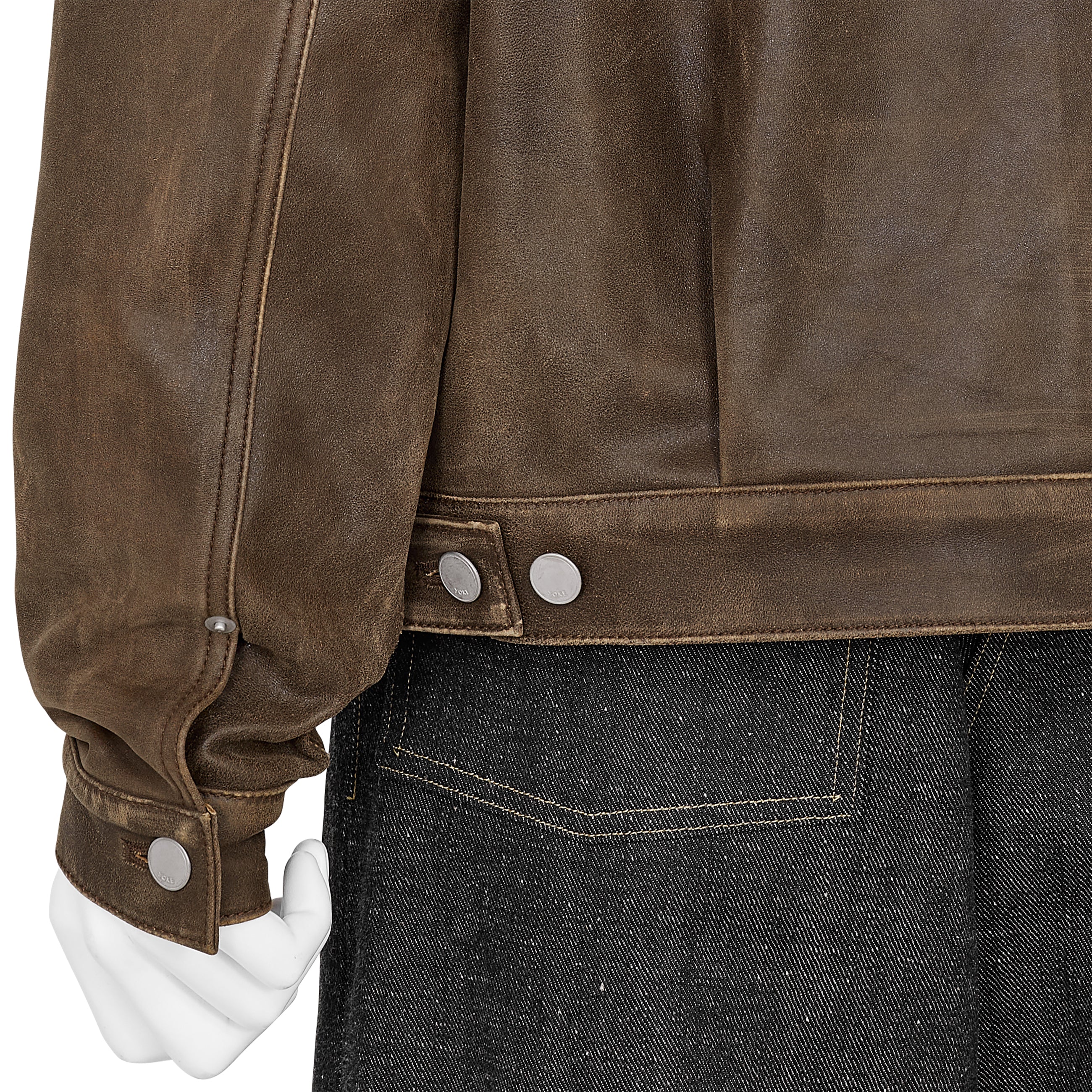 CRACKED LEATHER TRUCKER JACKET BROWN - YOKE(ヨーク) - TOPS