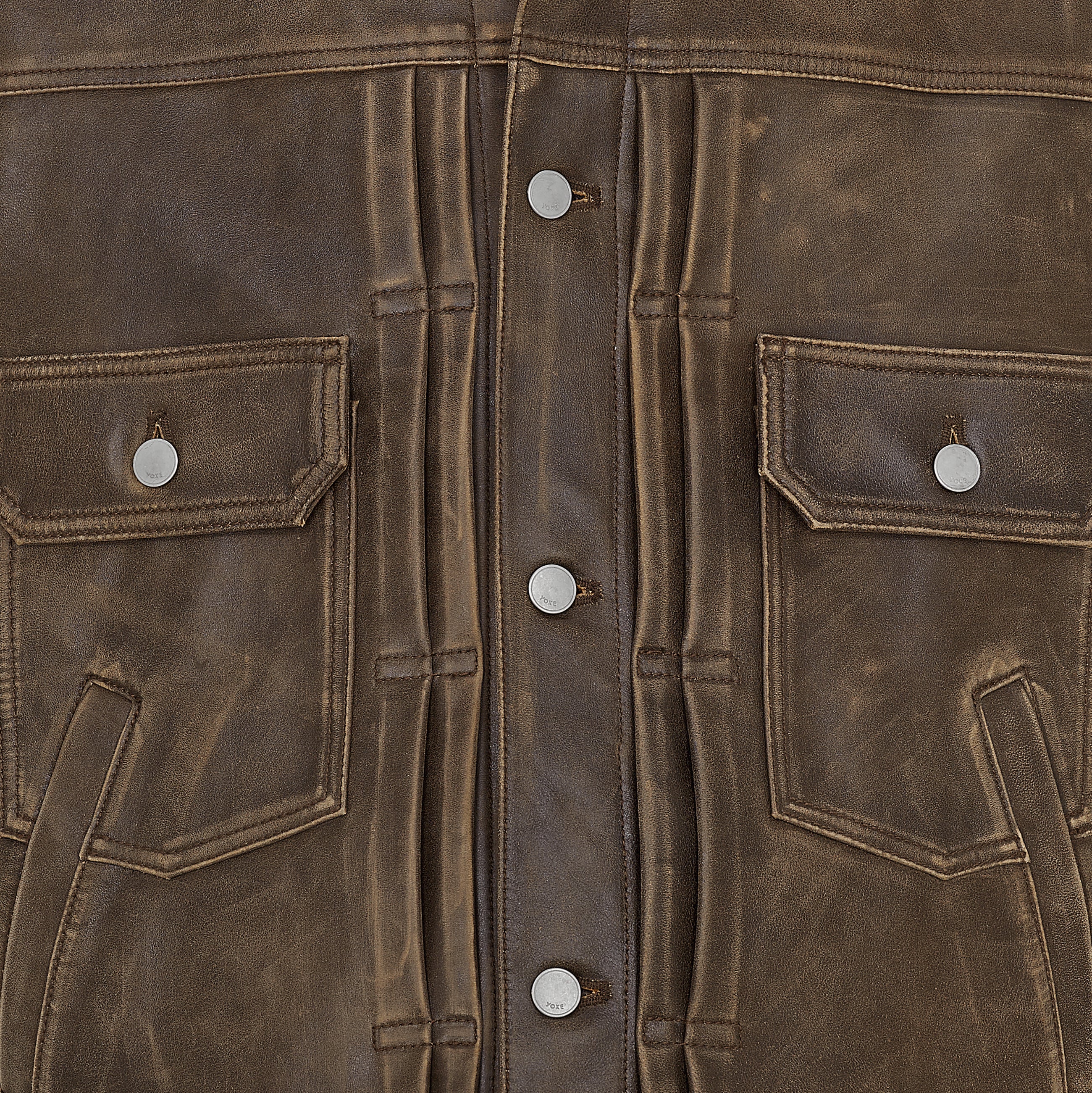 CRACKED LEATHER TRUCKER JACKET BROWN
