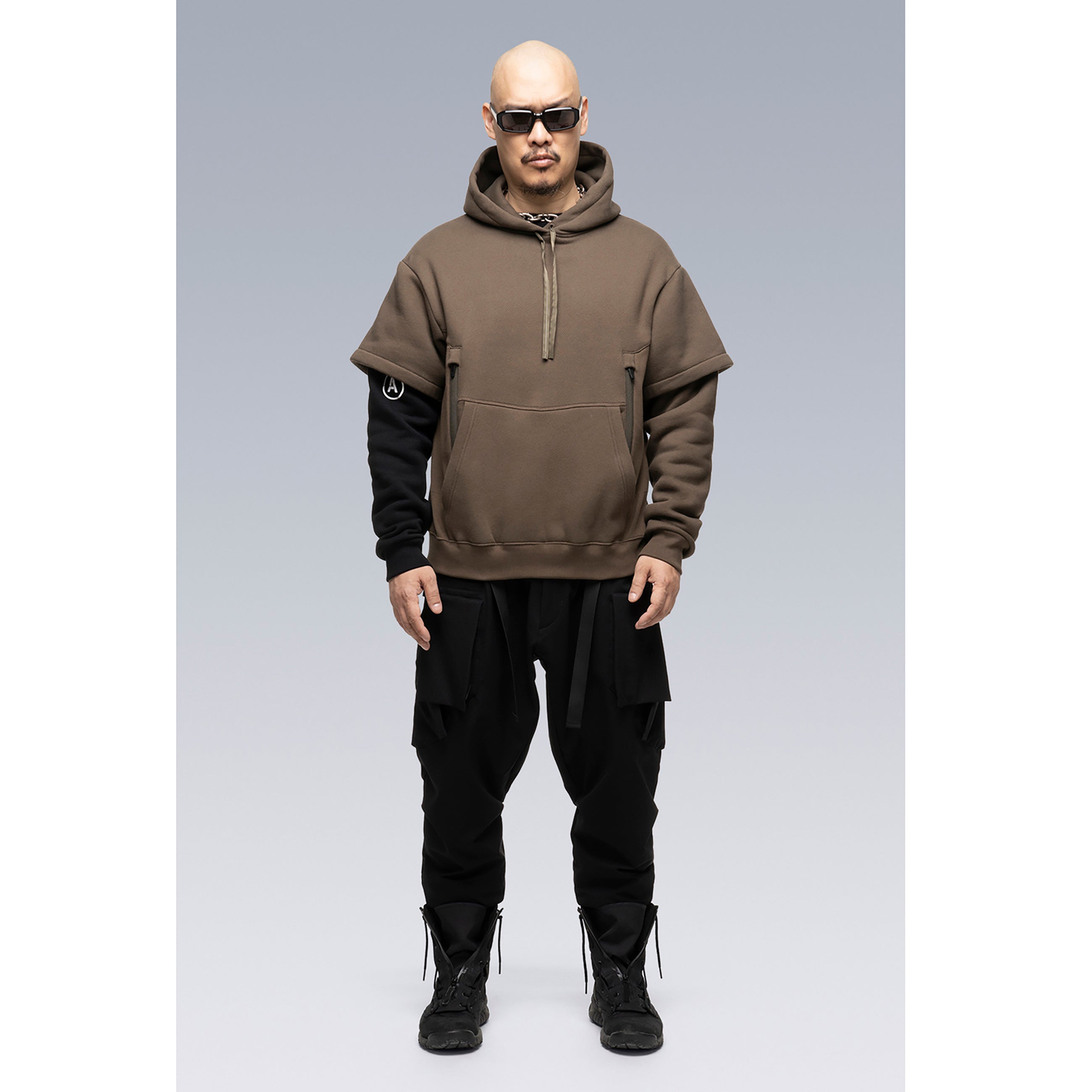 S34-PR ORGANIC COTTON HOODED SWEATSHIRT RAF GREEN BLACK - ACRONYM