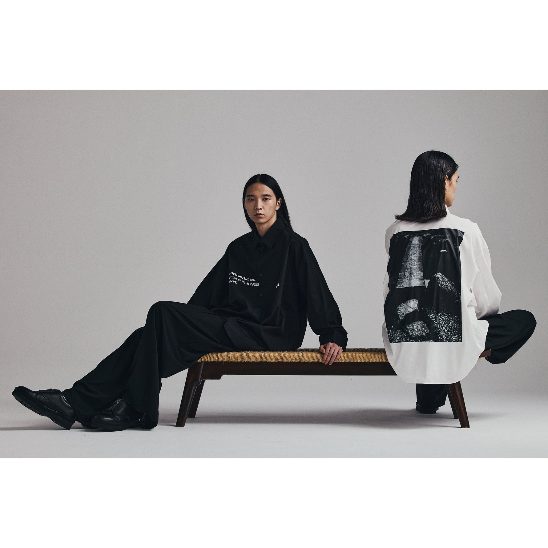 Yasuhiro Ishimoto KATSURA IMPERIAL VILLA PRINT [EAST SIDE OF THE NEW GOTEN] SHIRT BLACK