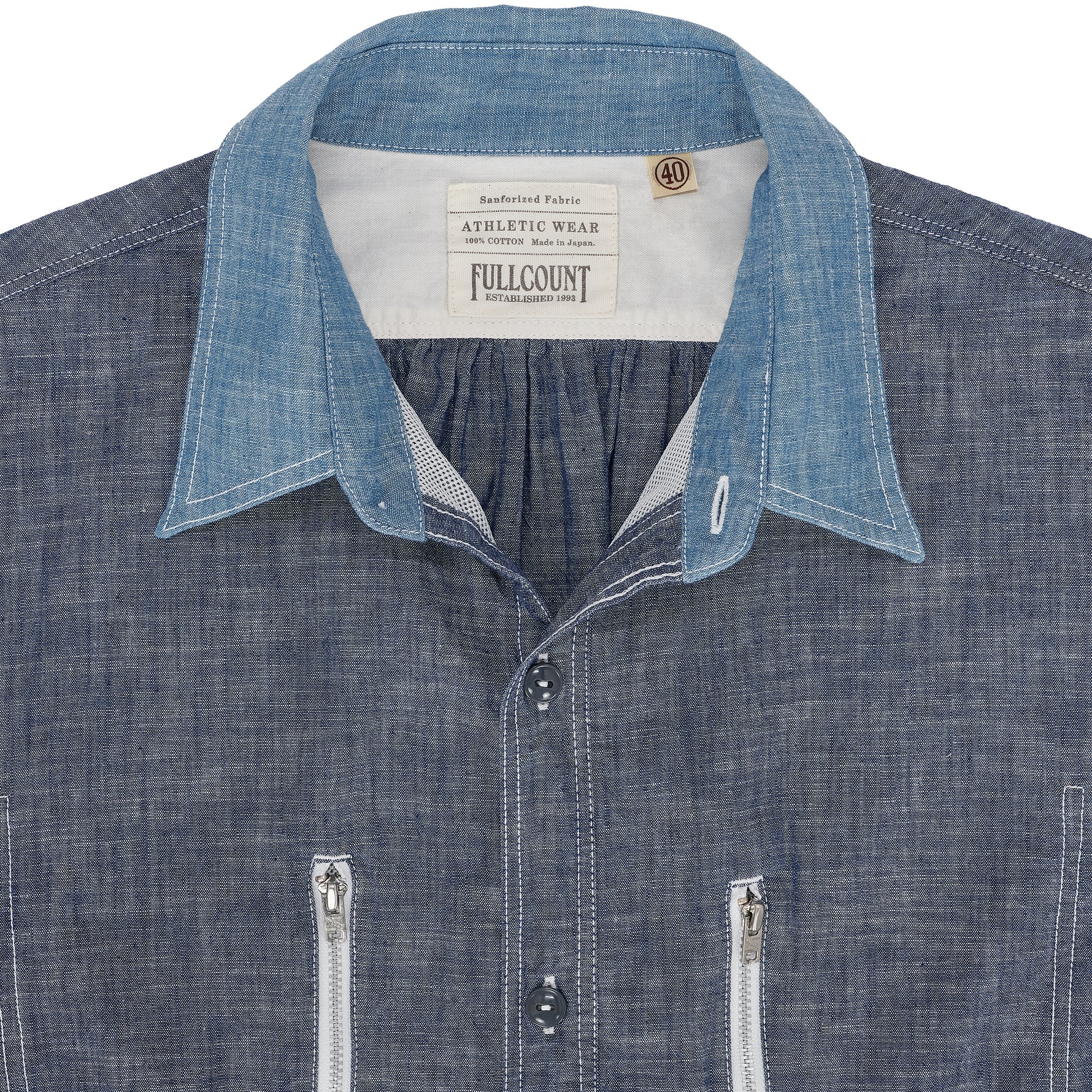 FULLCOUNT COLLABORATION WATTEAU GATHERED VENTILATED POCKET SHIRT LIGHT INDIGO