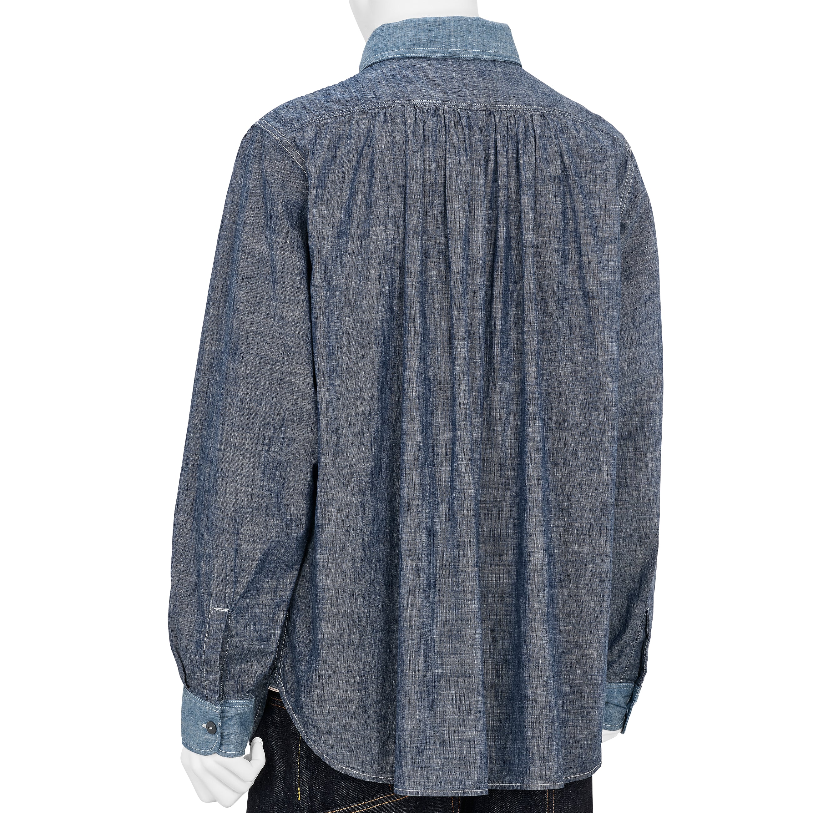 FULLCOUNT COLLABORATION WATTEAU GATHERED VENTILATED POCKET SHIRT LIGHT INDIGO