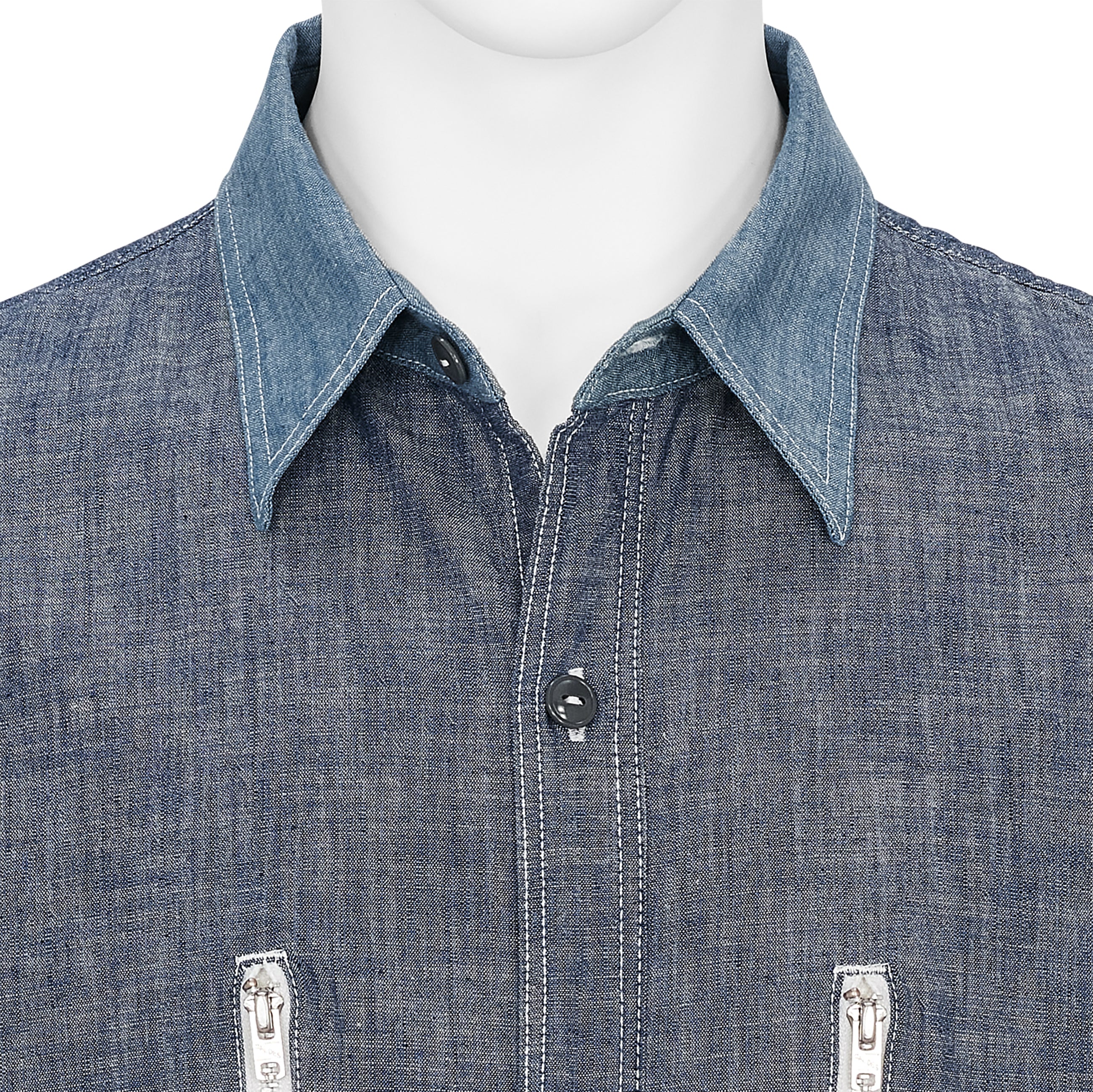 FULLCOUNT COLLABORATION WATTEAU GATHERED VENTILATED POCKET SHIRT LIGHT INDIGO