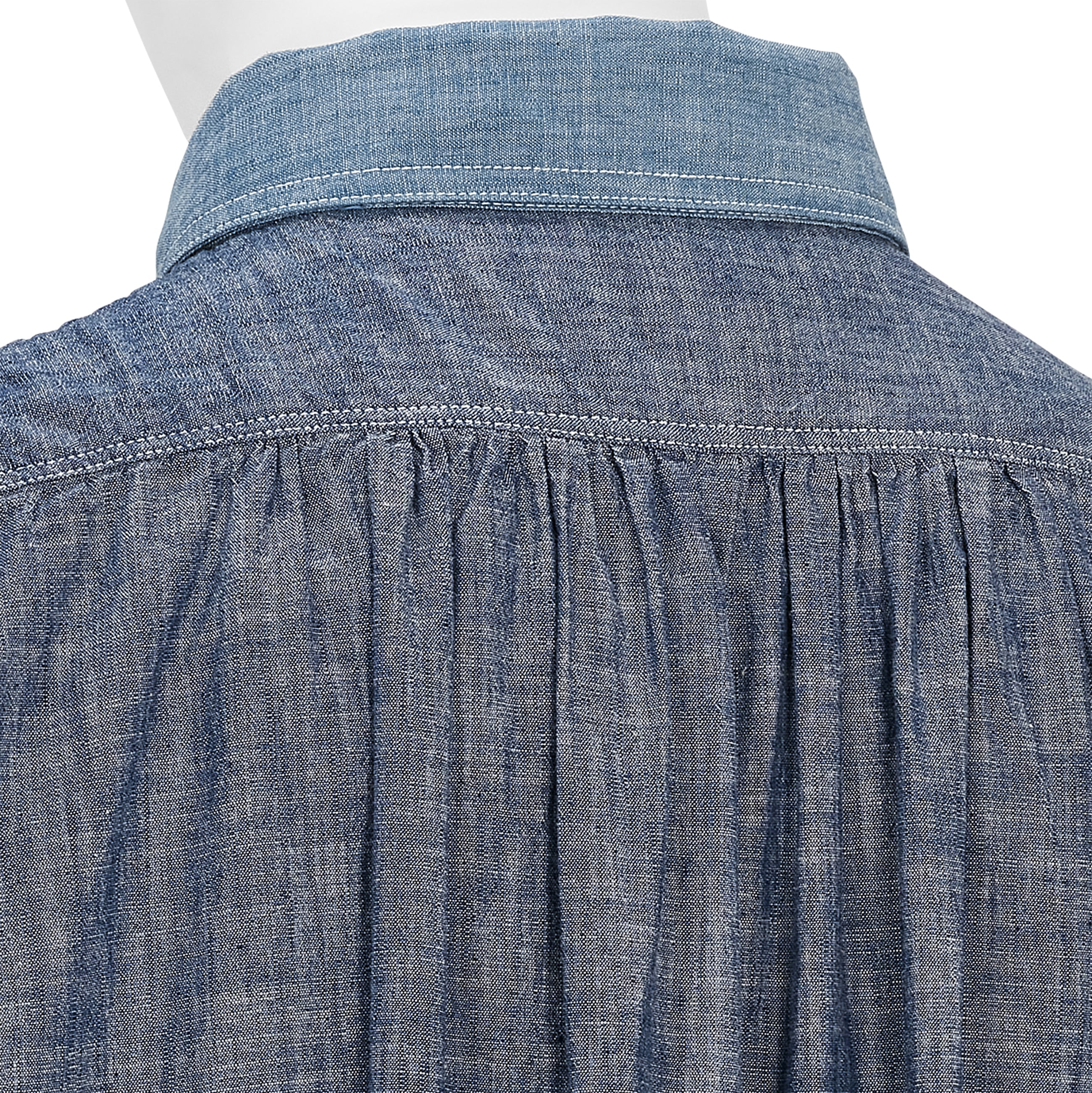 FULLCOUNT COLLABORATION WATTEAU GATHERED VENTILATED POCKET SHIRT LIGHT INDIGO