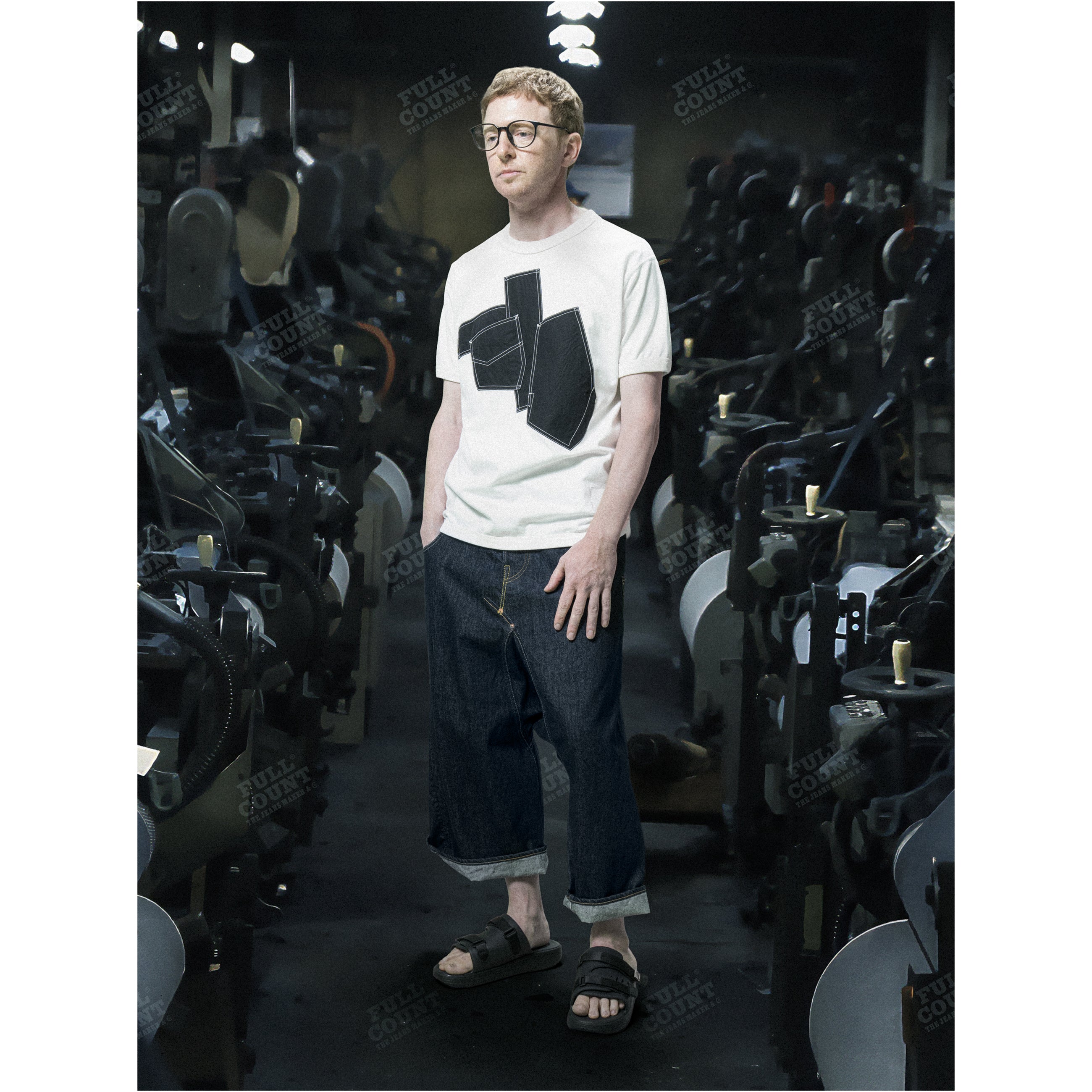 FULLCOUNT COLLABORATION GRAFFITI POCKET RINGER T SHIRT WHITE