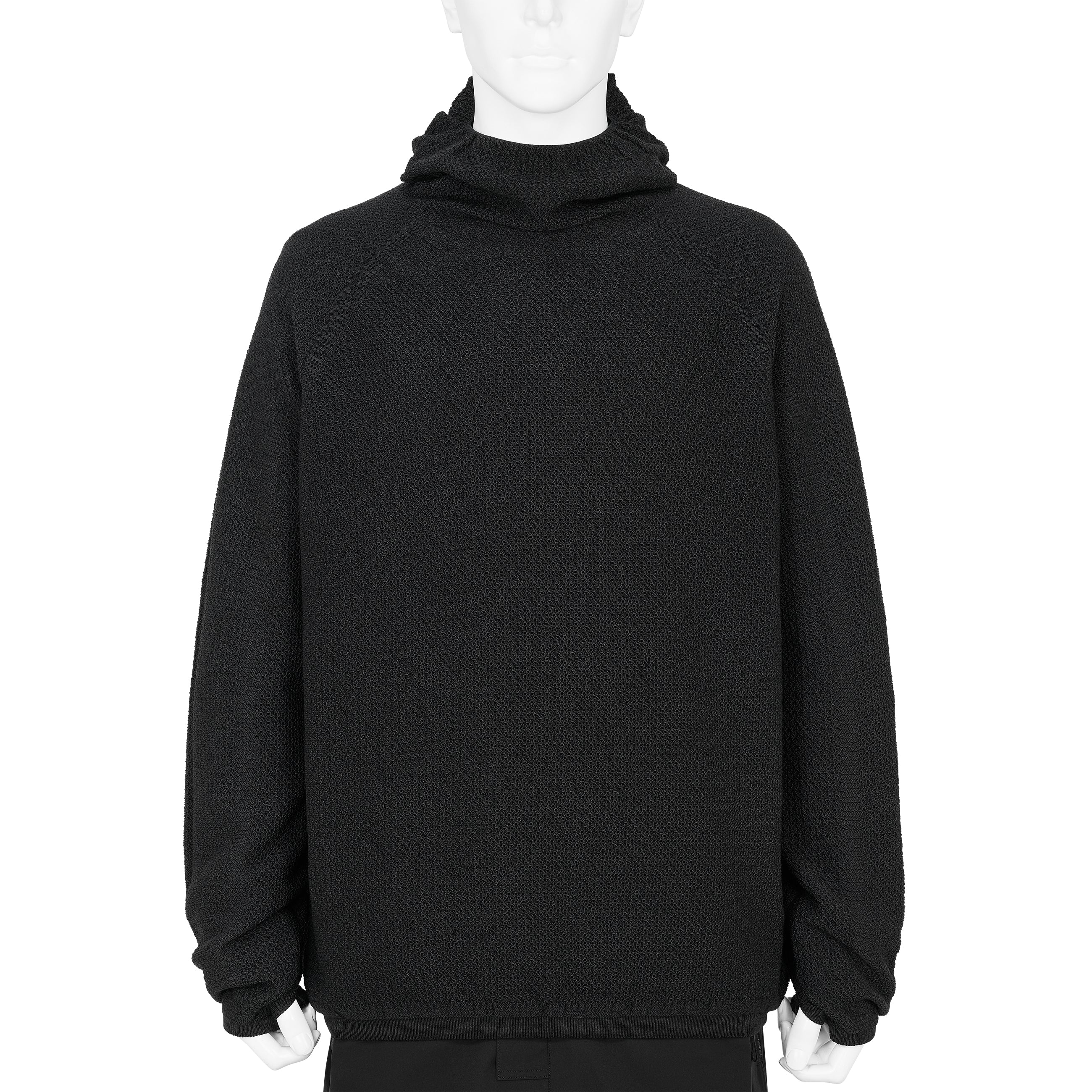 PERFORATED WHOLE GARMENT KNIT TOP BLACK