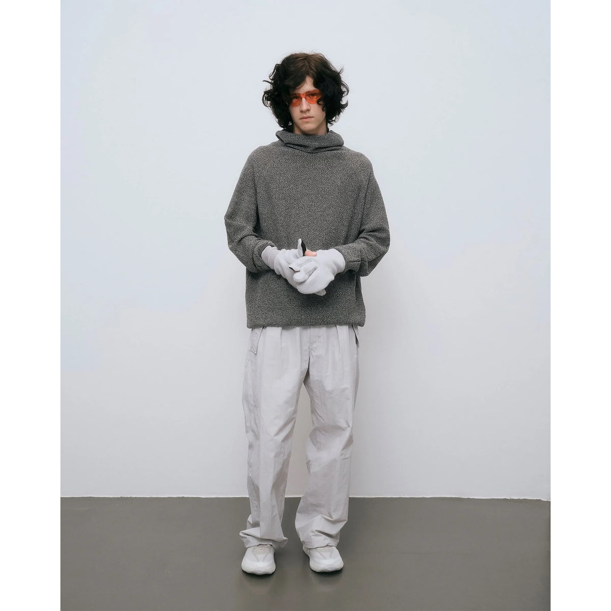 PERFORATED WHOLE GARMENT KNIT TOP BLACK