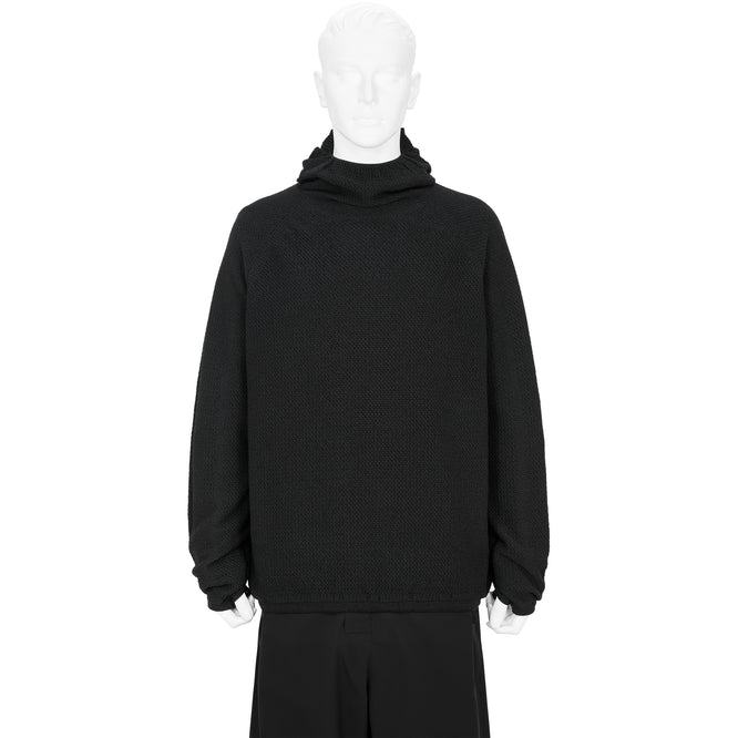 PERFORATED WHOLE GARMENT KNIT TOP BLACK