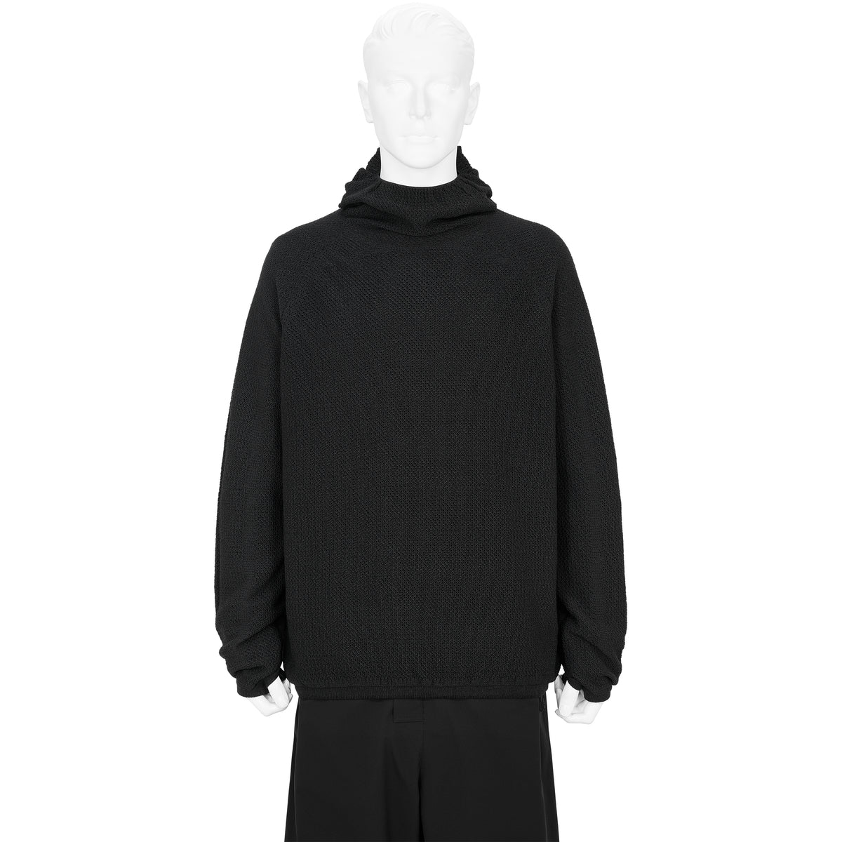 PERFORATED WHOLE GARMENT KNIT TOP BLACK