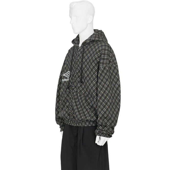 PLAID MASKED HOODIE BROWN
