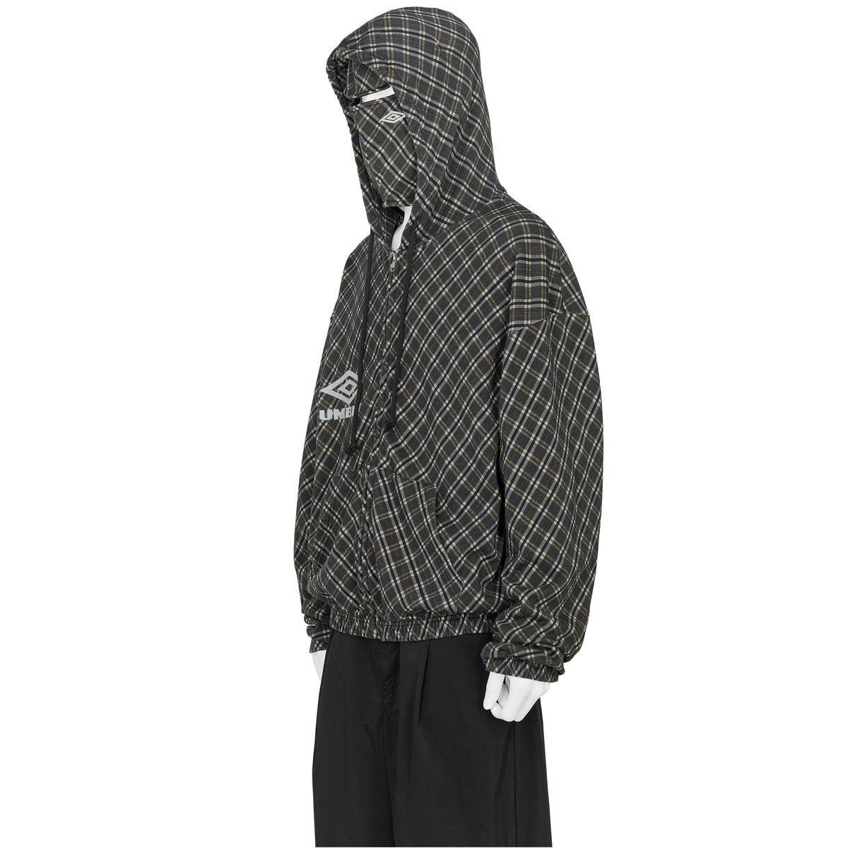 PLAID MASKED HOODIE BROWN